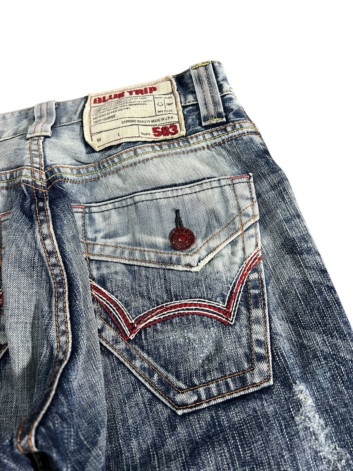 Edwin Flare Jean Edwin 503 Blue Trip Faded Distress Japan Style Size US 29 - 15 Thumbnail