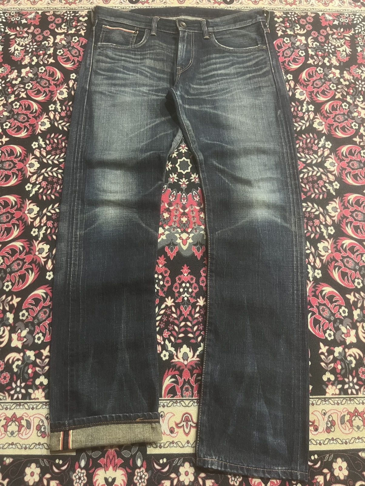 Edwin Edwin 505XX Dark Blue Whisker Buckle Back Selvedge Jeans Size US 33 - 1 Thumbnail