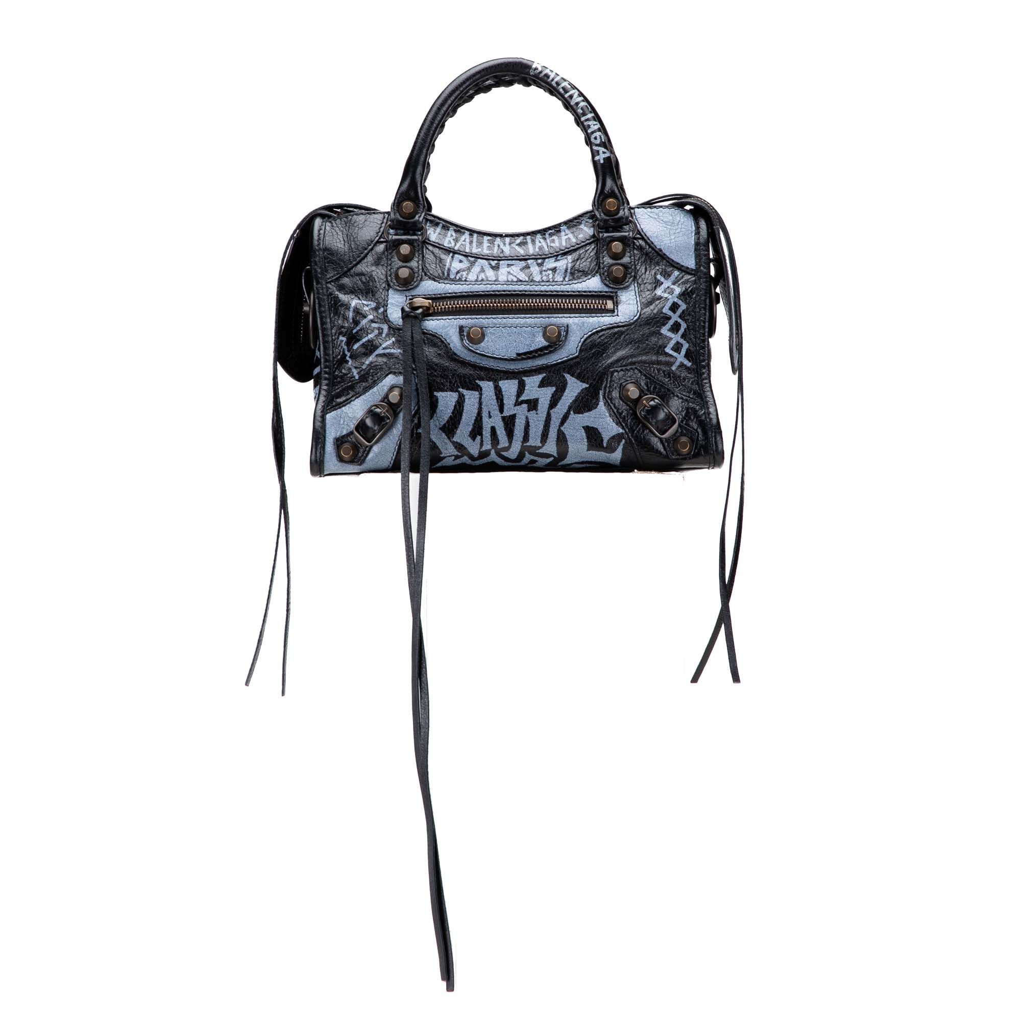 Balenciaga Mini Lambskin Motocross Graffiti Classic City Satchel