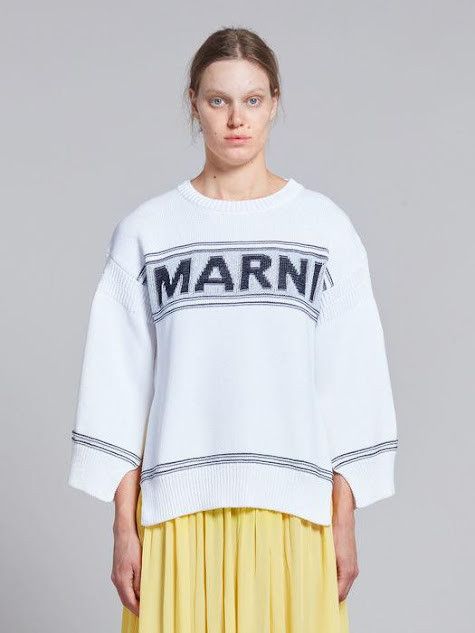 Marni oc11z0525 Cotton Sweater With Logo in White Size M / US 6-8 / IT 42-44 - 2 Thumbnail