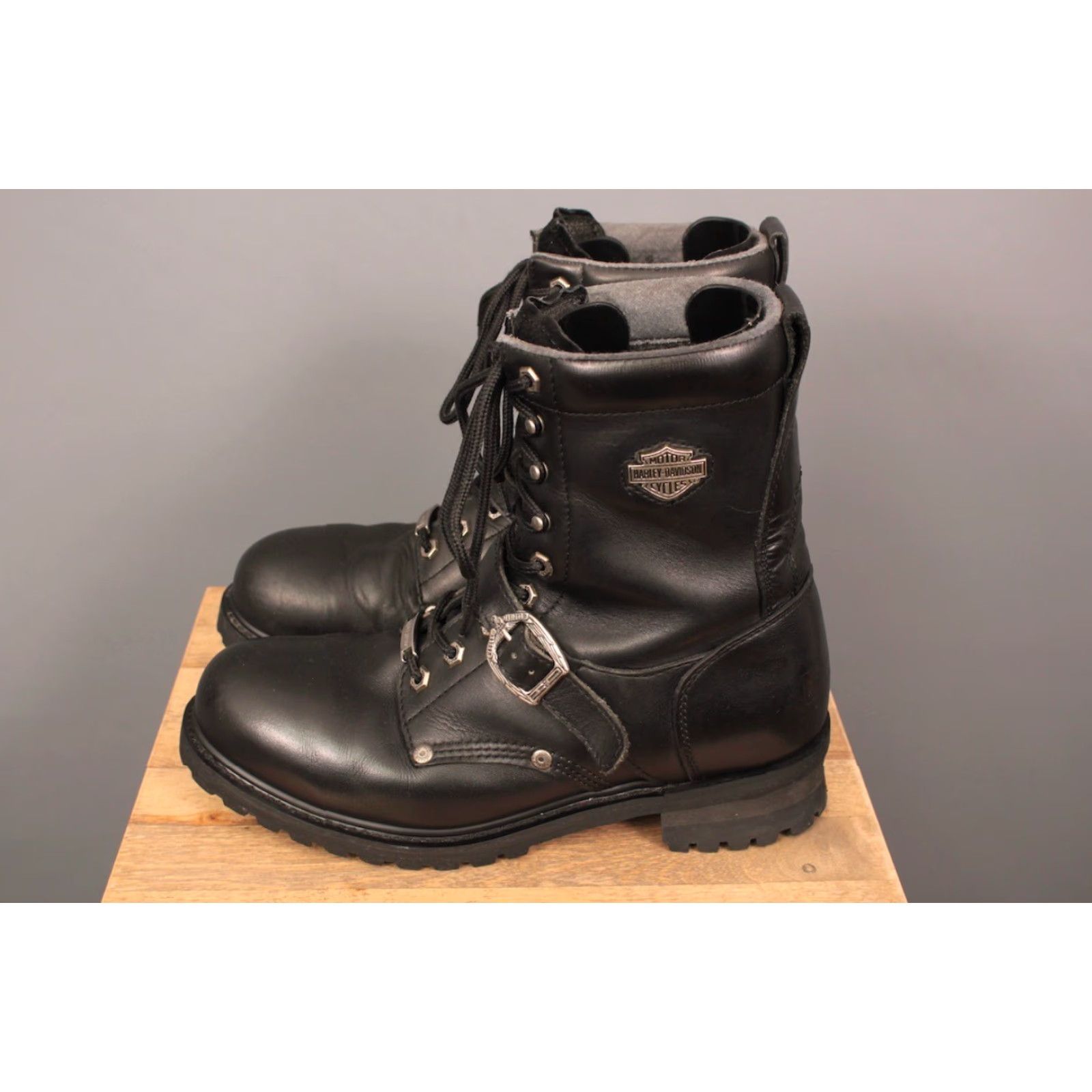 Harley Davidson Harley Davidson Boots Mens 1990s Biker Leather Black Sz 11 Motorcycle 90s Vintage Condition Excellent Size US 11 / EU 44 - 3 Thumbnail