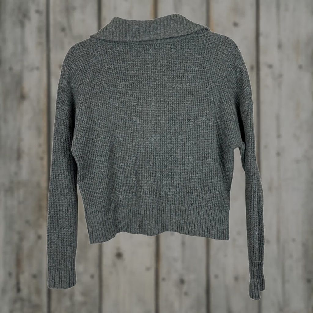 Vintage William Rast Gray Waffle-Knit 1/4 Zip Long Sleeve Pullover Sweater - Medium, Women’s, M, Solid, Preppy, School, Casual, Workwear Size M / US 6-8 / IT 42-44 - 1 Thumbnail