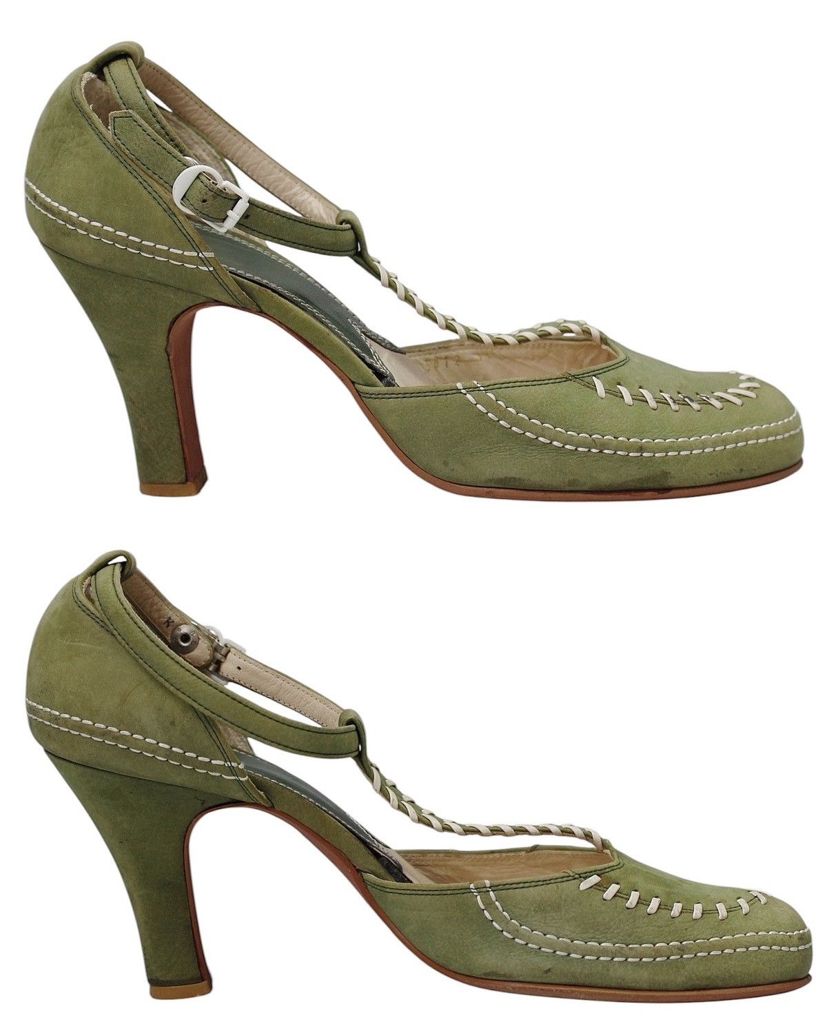 2000S VIVIENNE WESTWOOD ACQUIS SOLES GREEN STITCH HEELS