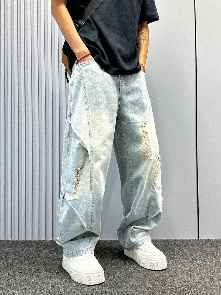 Japanese Brand High street men's loose wide-leg ripped curved jeans Size US 32 / EU 48 - 4 Thumbnail