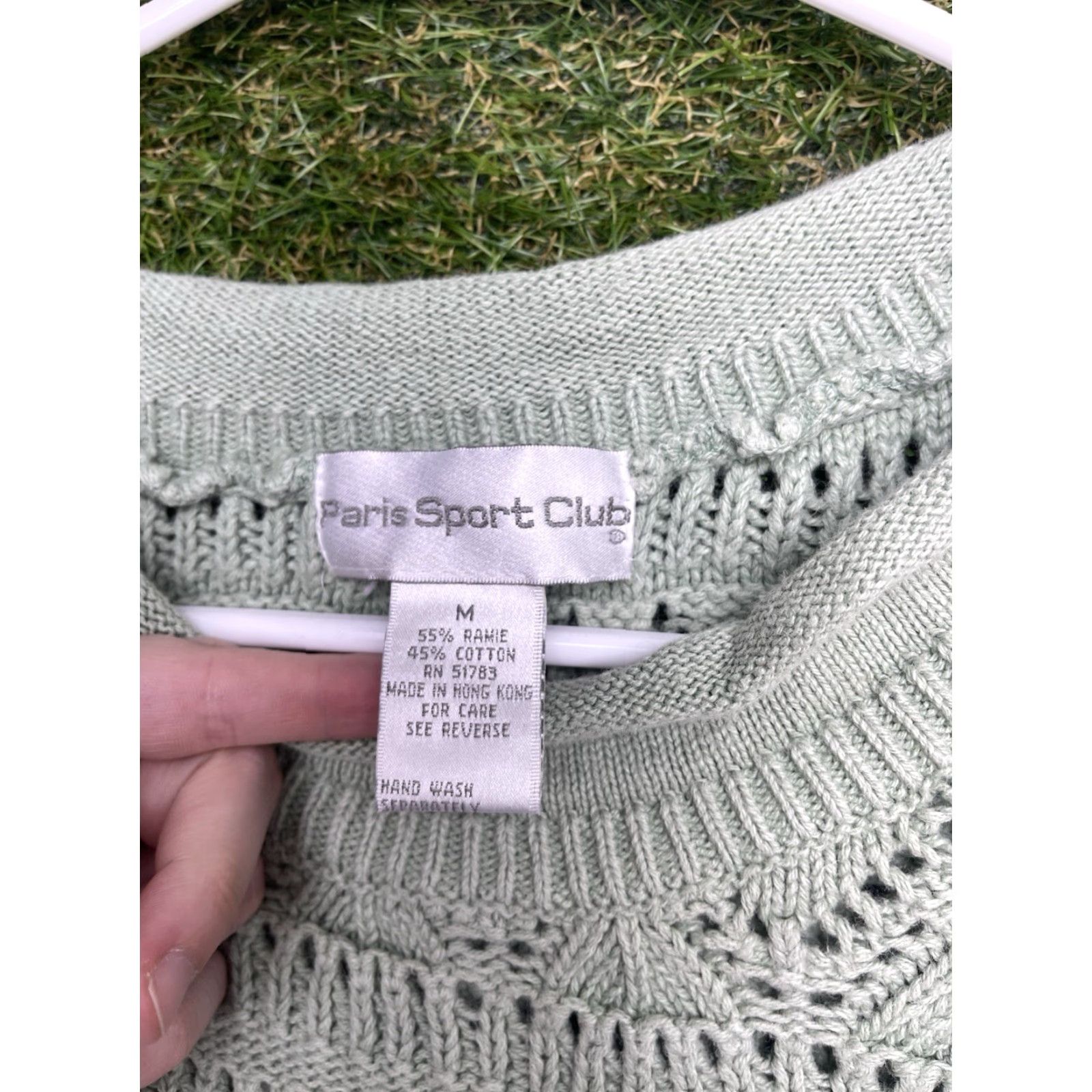 Vintage Knit Vintage Paris Sports Club Sweater Womens Medium Green Textured Hand Knit Lace Cardigan 80s 90s Holiday Preppy Retro Cottage Casual Fashion Size M / US 6-8 / IT 42-44 - 6 Thumbnail