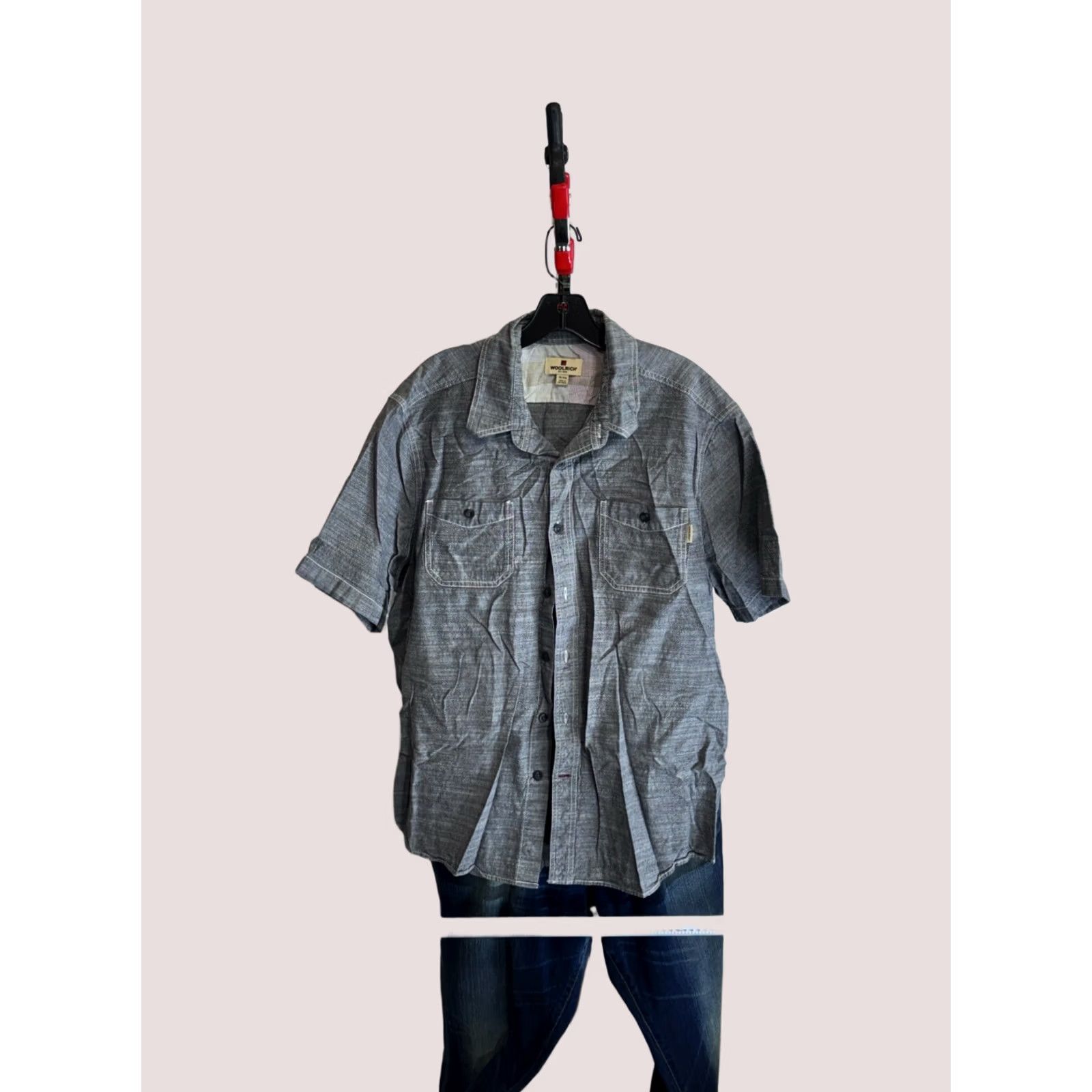 Vintage Woolrich Shirt Gray SHORT SLEEVE BUTTON UP XL Slim Extra Large Mens Size US XL / EU 56 / 4 - 1 Thumbnail