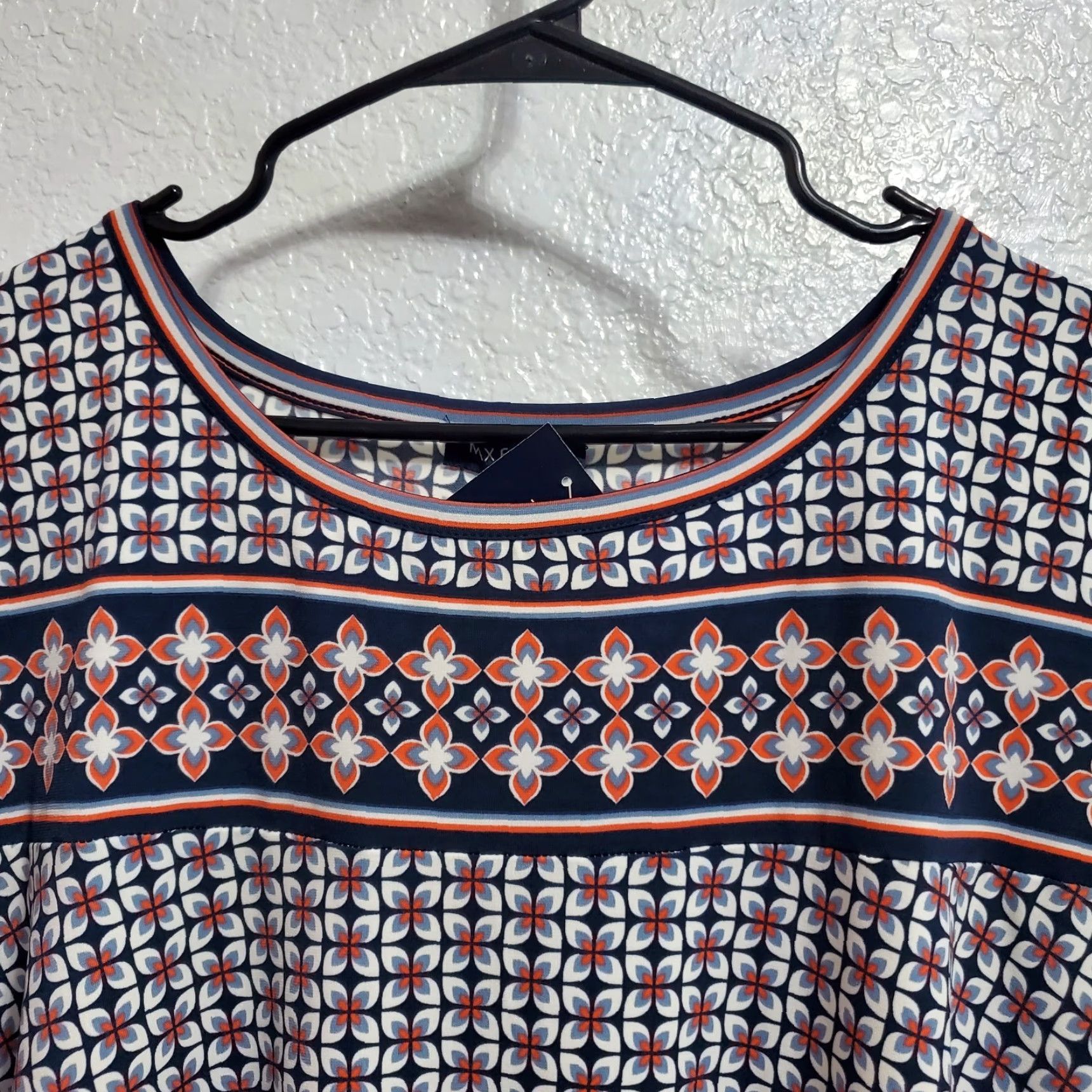Vintage VINTAGE? No. Max Edition Shift Dress Women 2X Blue Geometric Print Short Sleeve Boho NWT Size 40" / US 18 - 5 Thumbnail