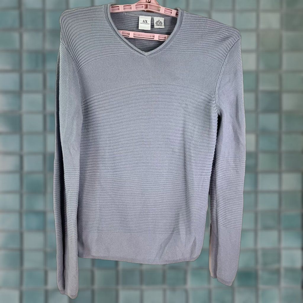 Armani Exchange Armani Exchange Ribbed Knit Sweater Shirt Mens Size L Gray Cable-Knit, Stripe, Logo, All Seasons, Designer, Fall/Winter Mens Size US L / EU 52-54 / 3 - 1 Thumbnail