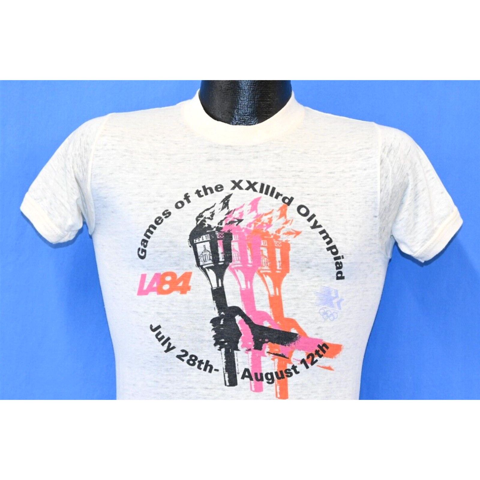 image of Vintage 80's Los Angeles Olympics 1984 La84 Games Xxiii Olympiad Soft T-Shirt Xs in White (Size Sma