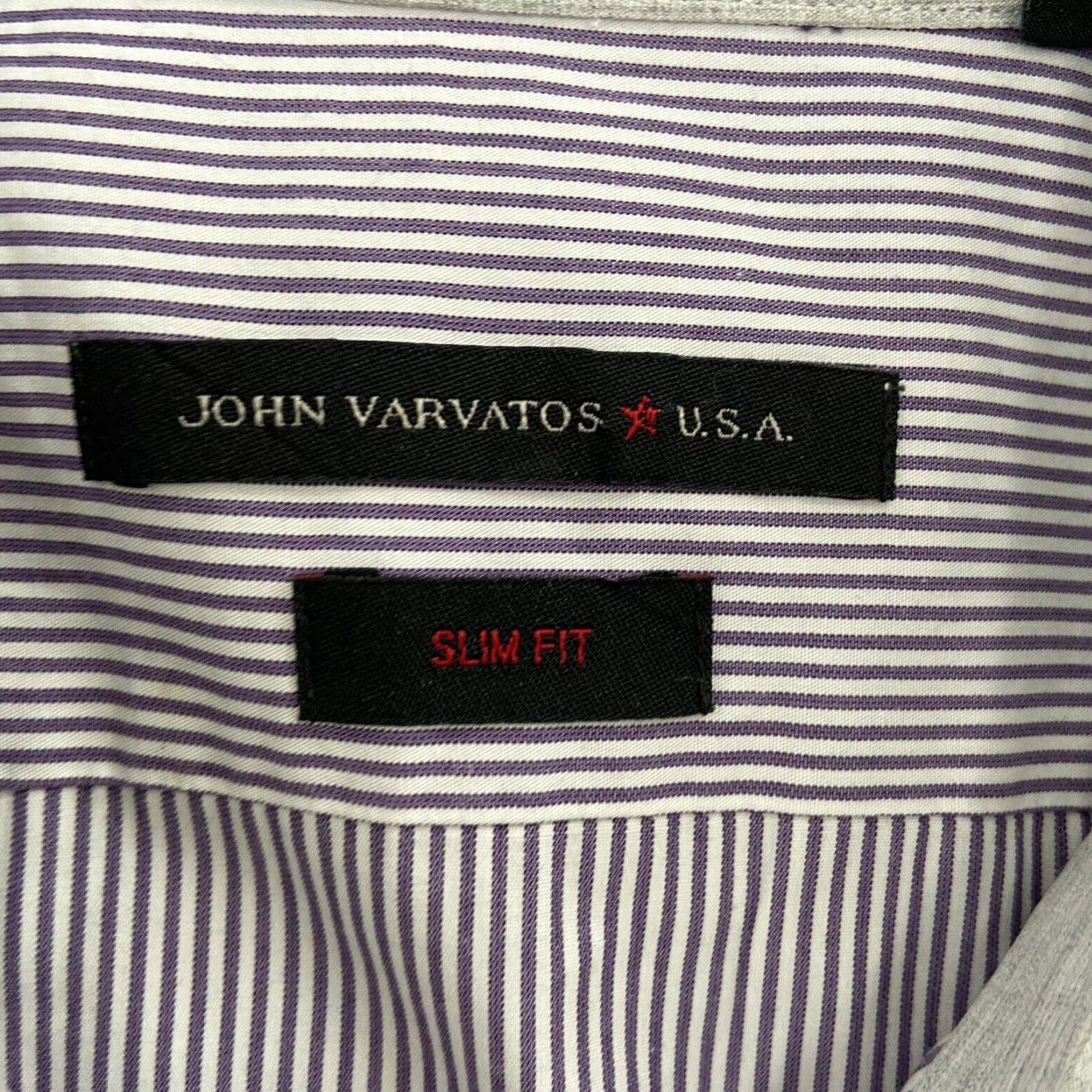 John Varvatos John Varvatos Button-Up Shirt Adult 17 Purple Striped Long Sleeve Slim Fit Mens Size US XL / EU 56 / 4 - 6 Thumbnail