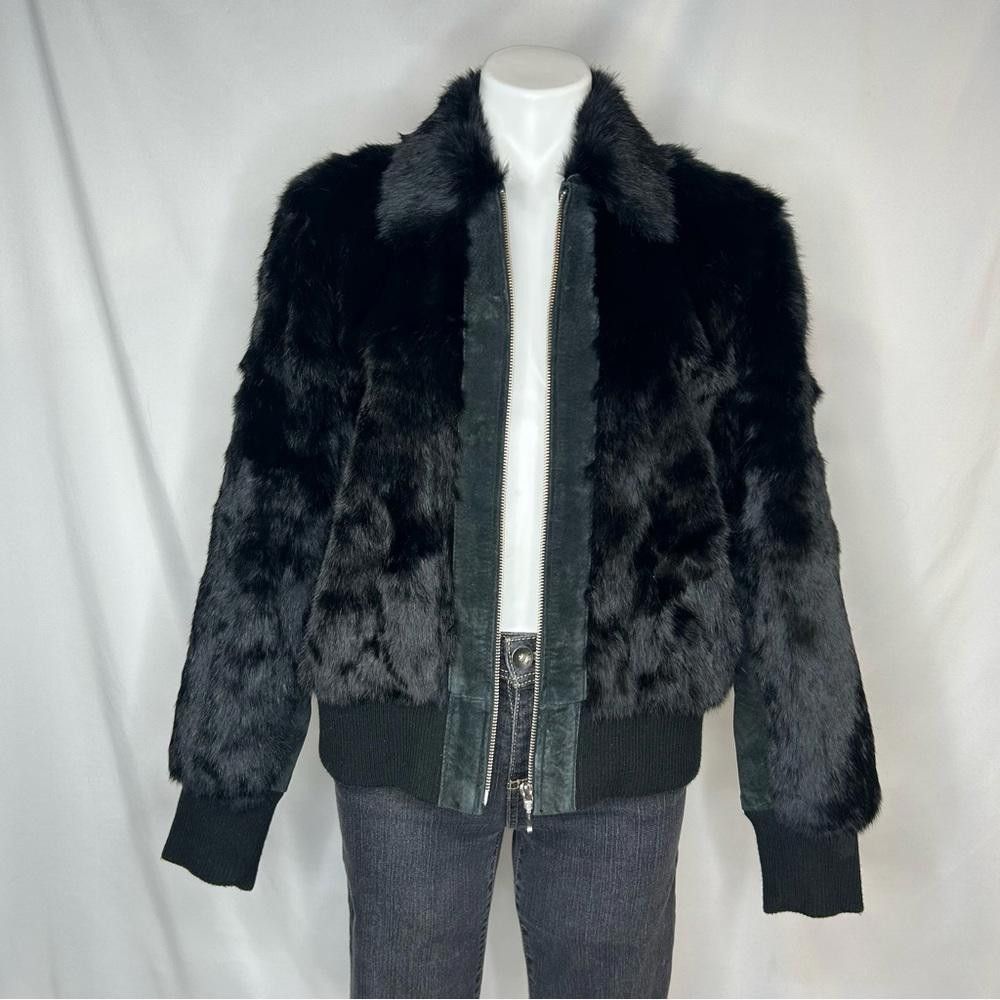 Other Mixit - Black 100% Rabbit Fur & Leather Bomber Jacket, XL Size XL / US 12-14 / IT 48-50 - 6 Thumbnail