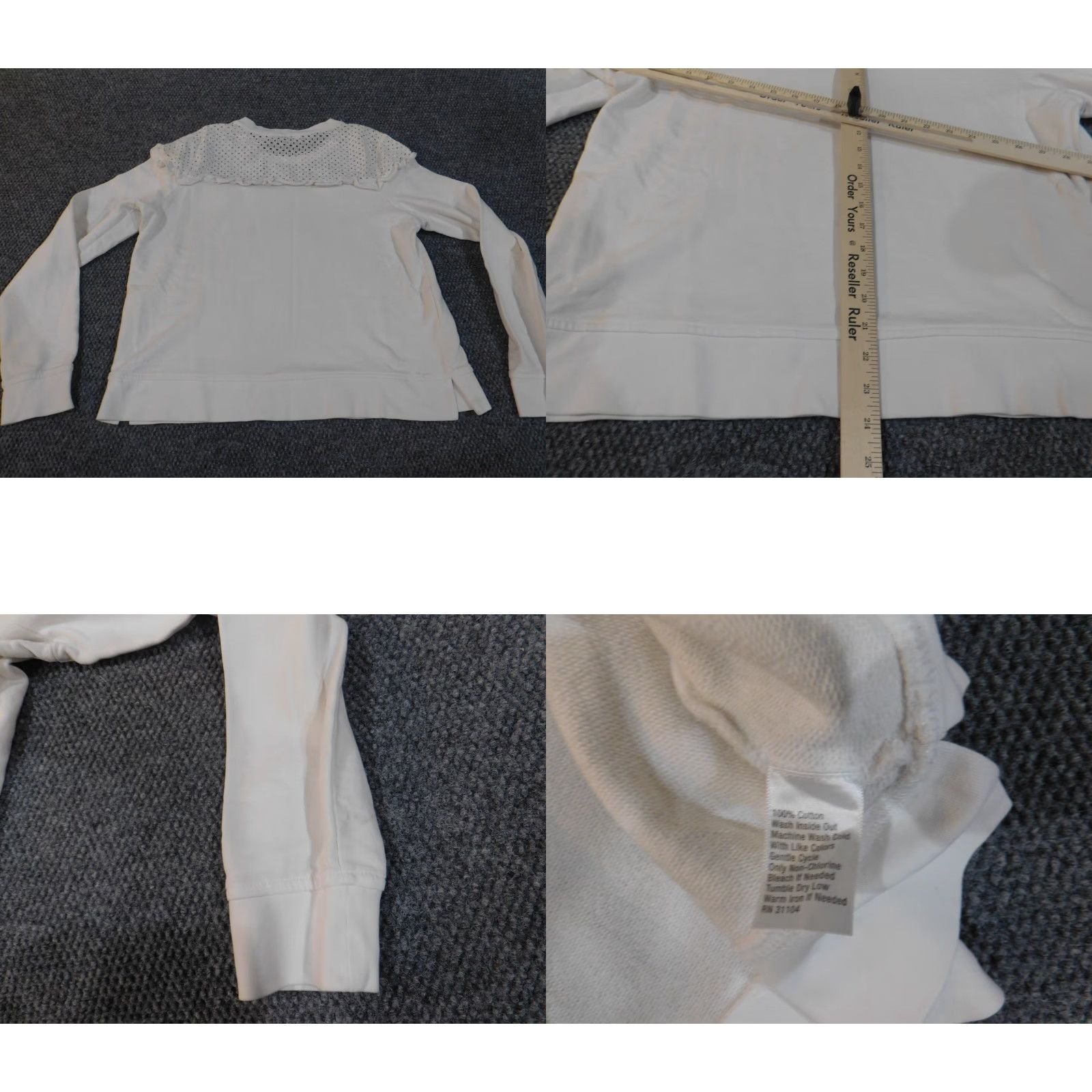 Vintage Crown & Ivy Sweater XL Womens White Eyelet Knit Crewneck Cotton Raglan Sleeve Pullover Size XL / US 12-14 / IT 48-50 - 9 Thumbnail