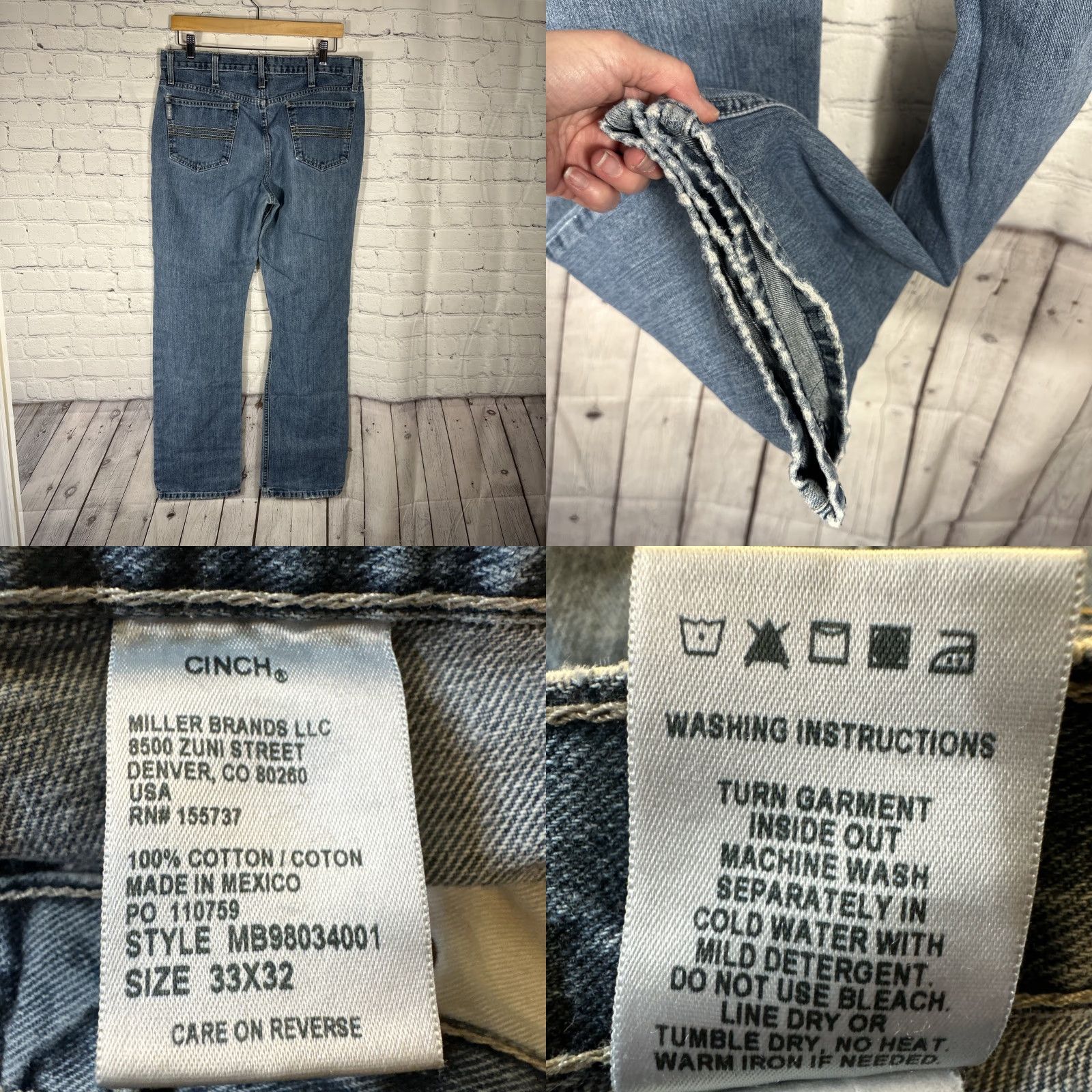 Vintage Cinch Men Slim Jeans 33x32 Mid Rise Silver Label Performance Stretch Denim Blue 34 in Waist Slimming Mens Straight Jeans Size US 33 - 8 Thumbnail