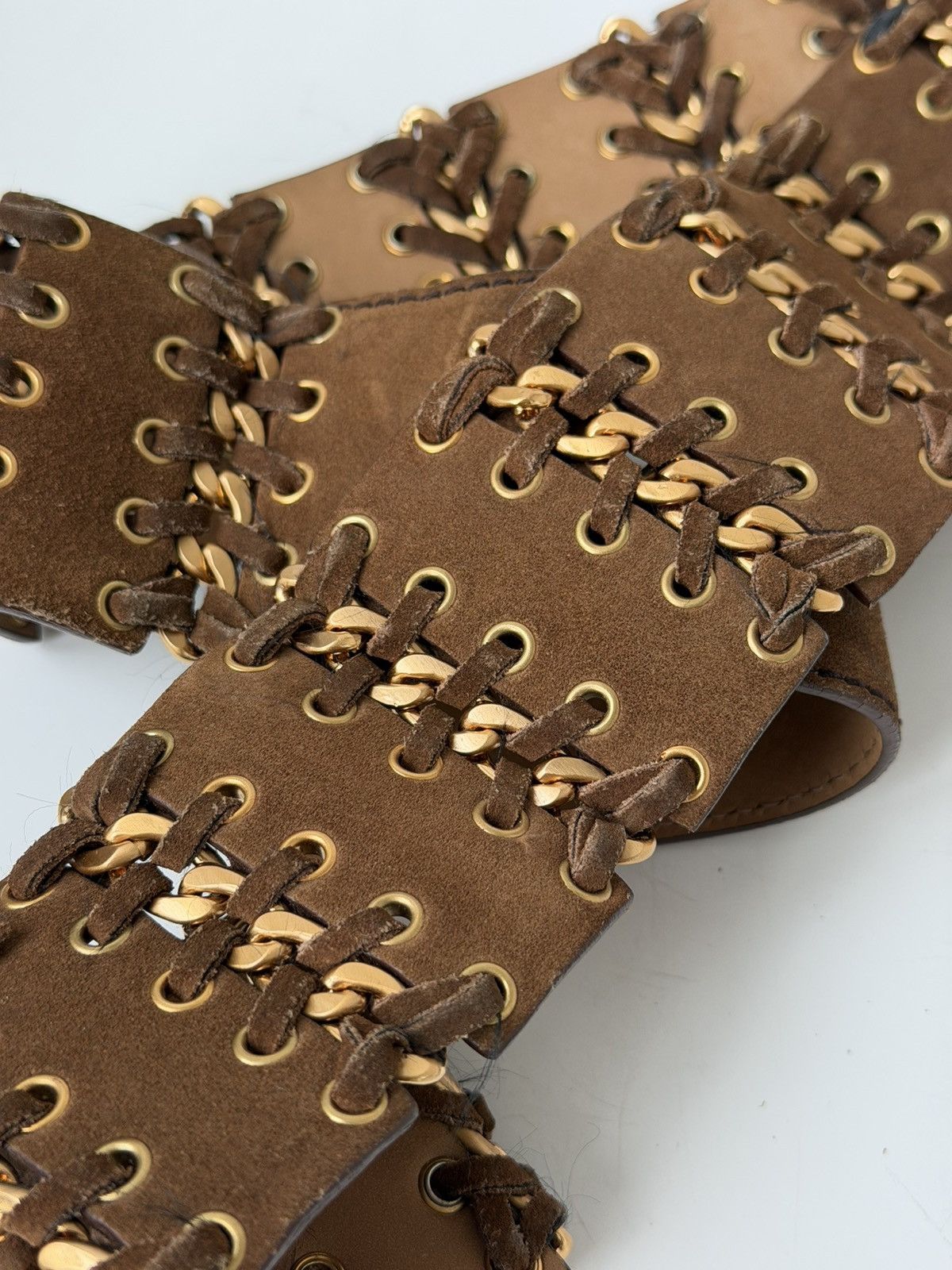 Prada PRADA Chain Suede Wide Brown Belt Leather Grommet Big Demna Size ONE SIZE - 14 Thumbnail