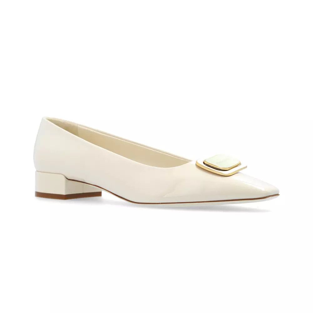 Salvatore Ferragamo o1s1rm0126 Venera 20 Vara Plate Pumps in Cream Size US 7 / IT 37 - 2 Thumbnail