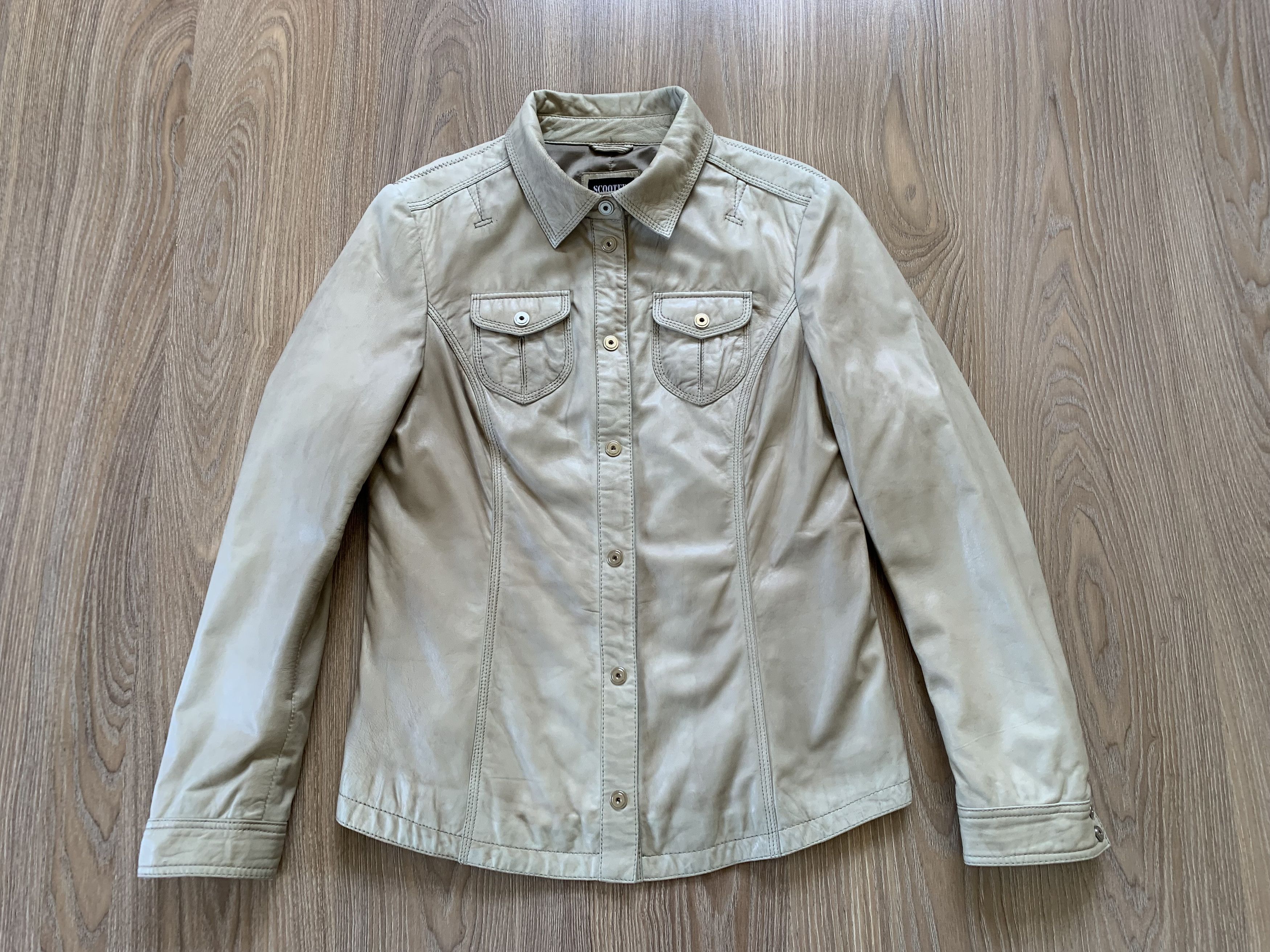 Japanese Brand Scooter Vintage Womens Beige Soft Leather Jacket Size S / US 4 / IT 40 - 2 Thumbnail