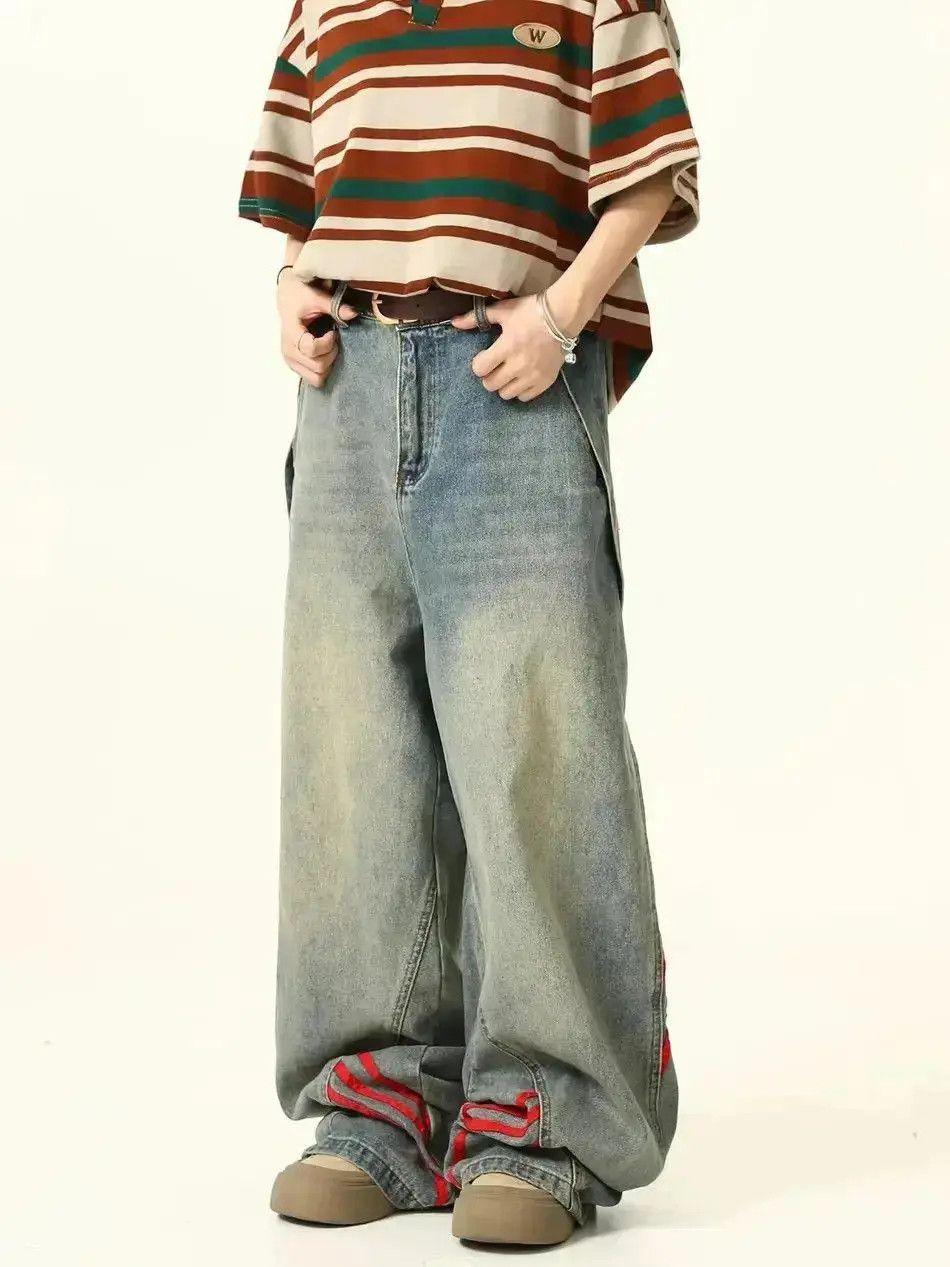 Japanese Brand Street vintage niche design loose wide leg striped jeans Size US 32 / EU 48 - 2 Thumbnail