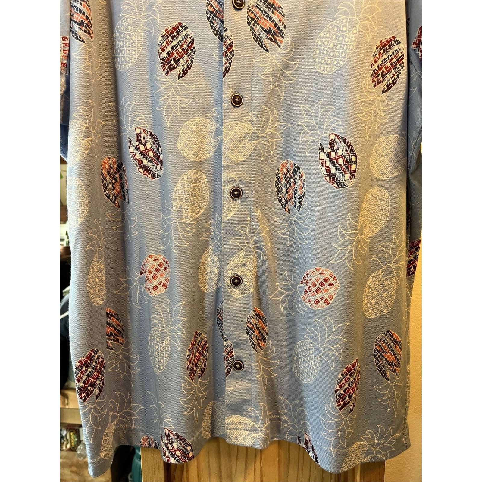 Caribbean Caribbean Men's L Blue Pineapple Button Cotton Blend Shirt Size US L / EU 52-54 / 3 - 11 Thumbnail