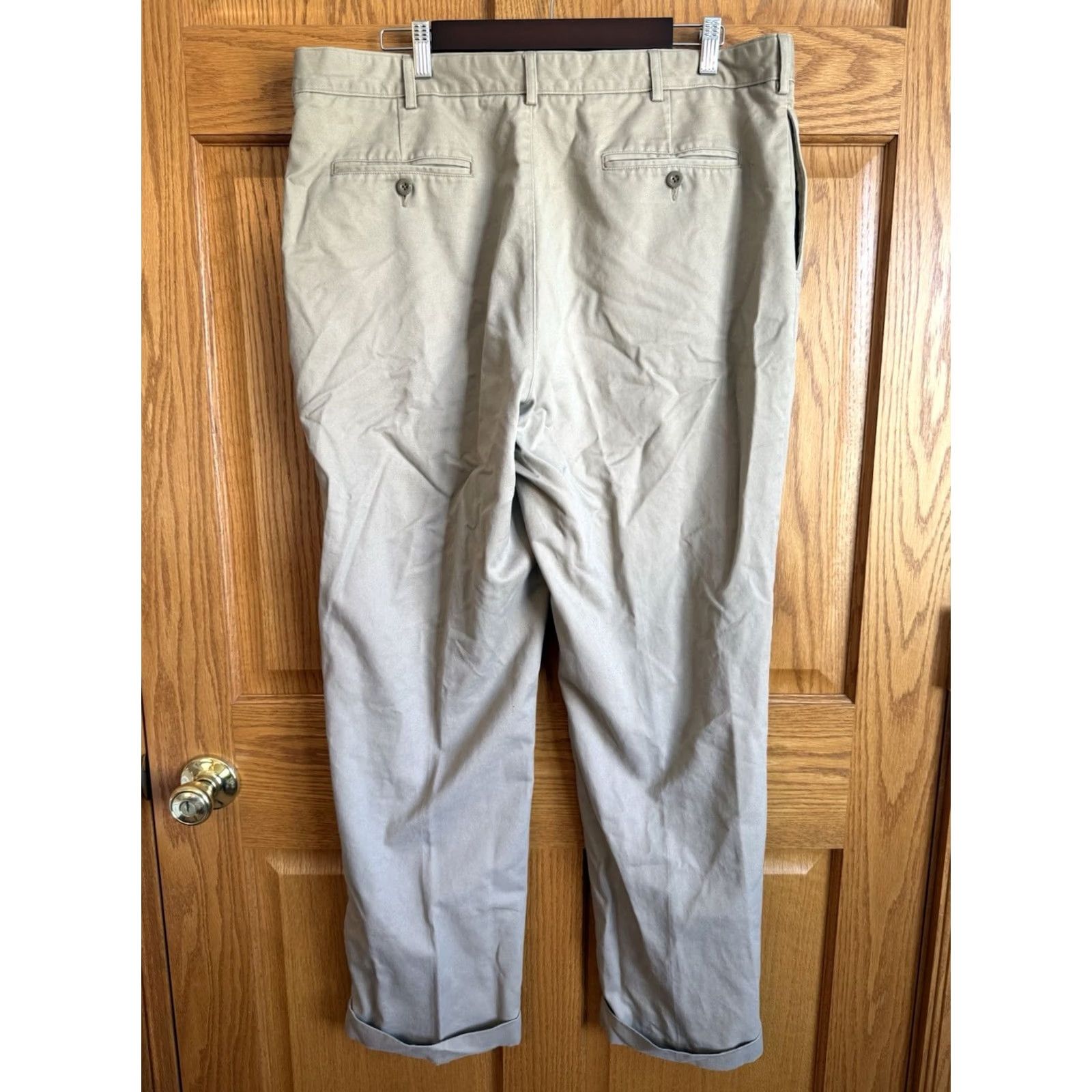 Lands' End Mens Lands' End Khaki Pants 38 Tan Traditional Fit Flat Front Cuffed Cotton Size US 38 / EU 54 - 2 Thumbnail