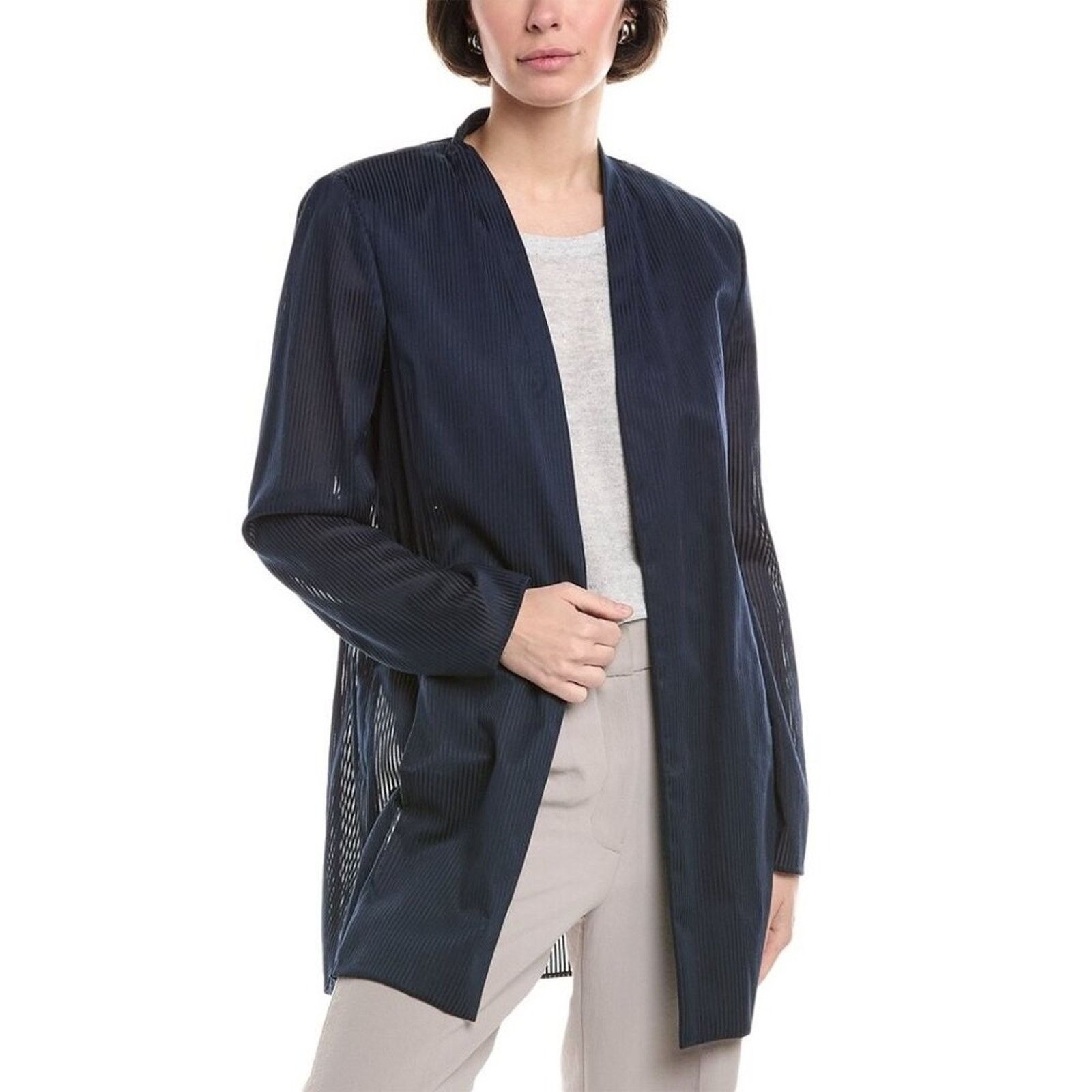 Akris Akris Gionata Silk Blend Striped Jacket Size 8 Navy Size M / US 6-8 / IT 42-44 - 4 Thumbnail