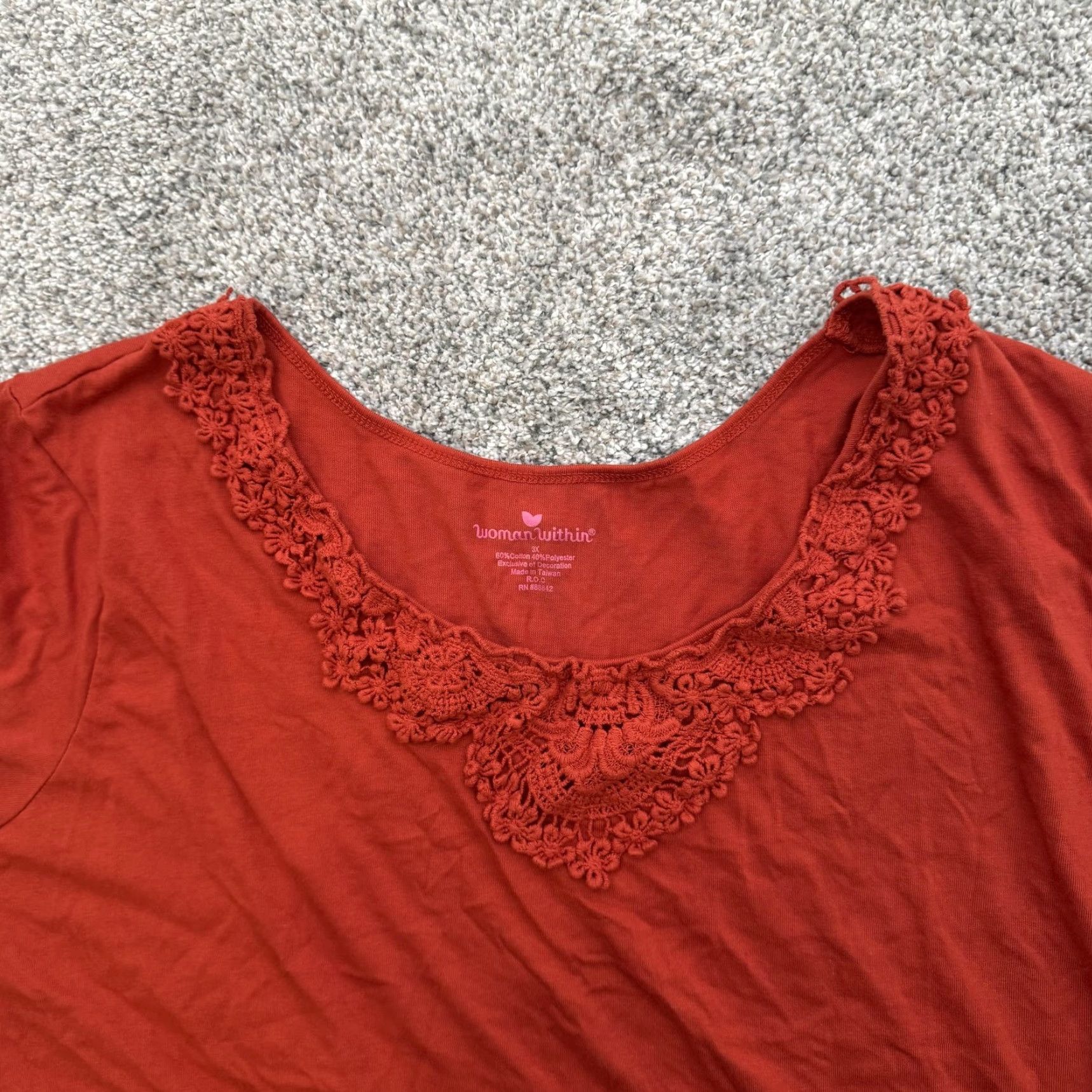 Vintage Woman Within Shirt Womens 3X Plus Size Red Crochet Neckline 3/4 Sleeve Top Size XXL / US 16-18 / IT 52-54 - 5 Thumbnail