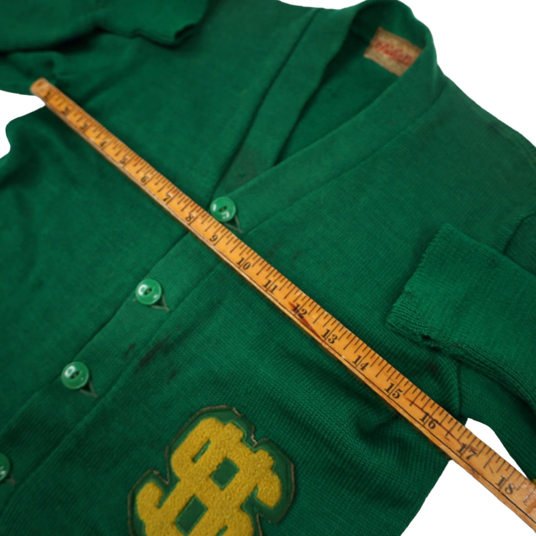 Vintage VINTAGE Dehen Collegiate Small Letterman Dollar Sign Patch Knit Wool Sweater Cardigan Womens S Green Size S / US 4 / IT 40 - 7 Thumbnail