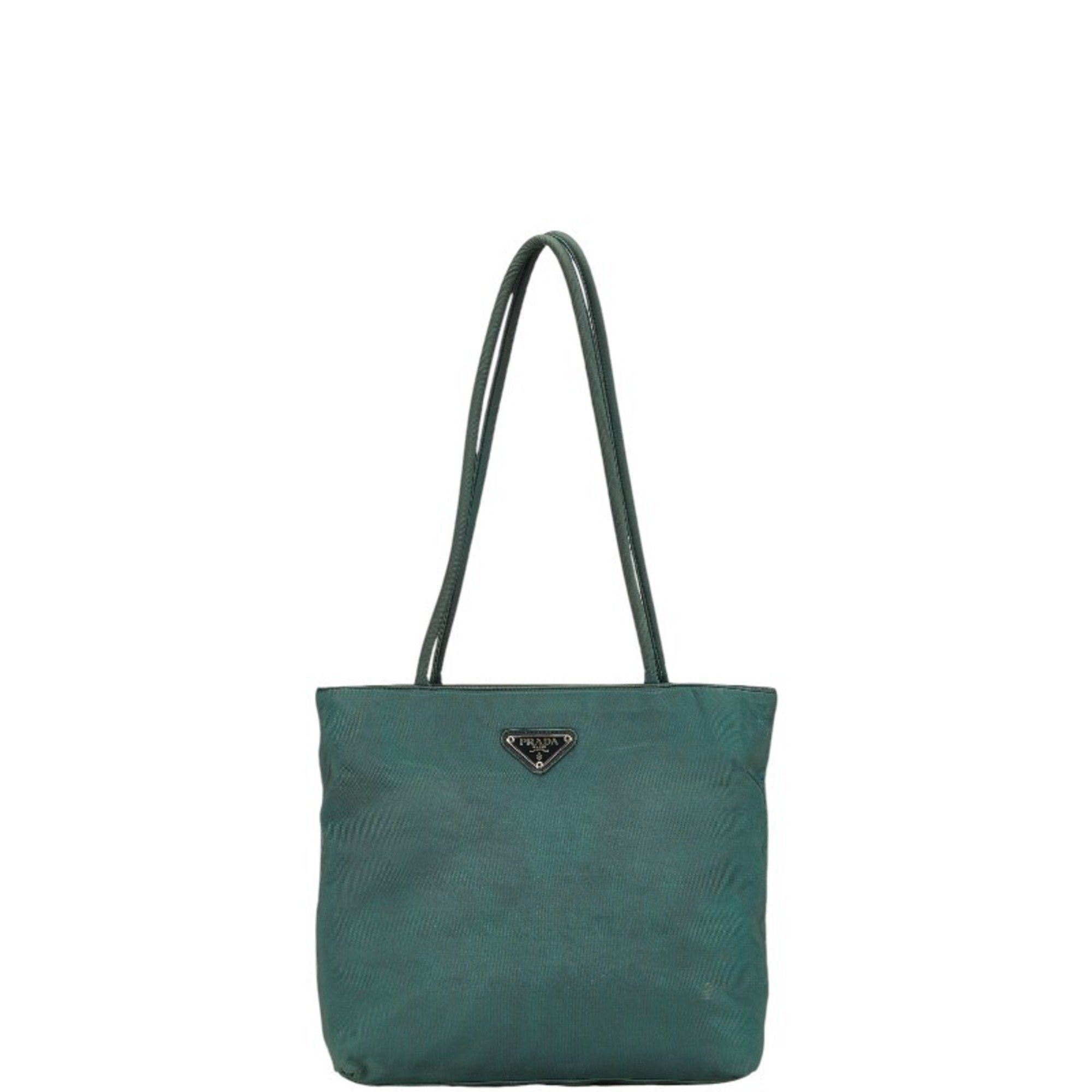Prada Triangle Plate Handbag Tote Bag Green Nylon Women's Prada