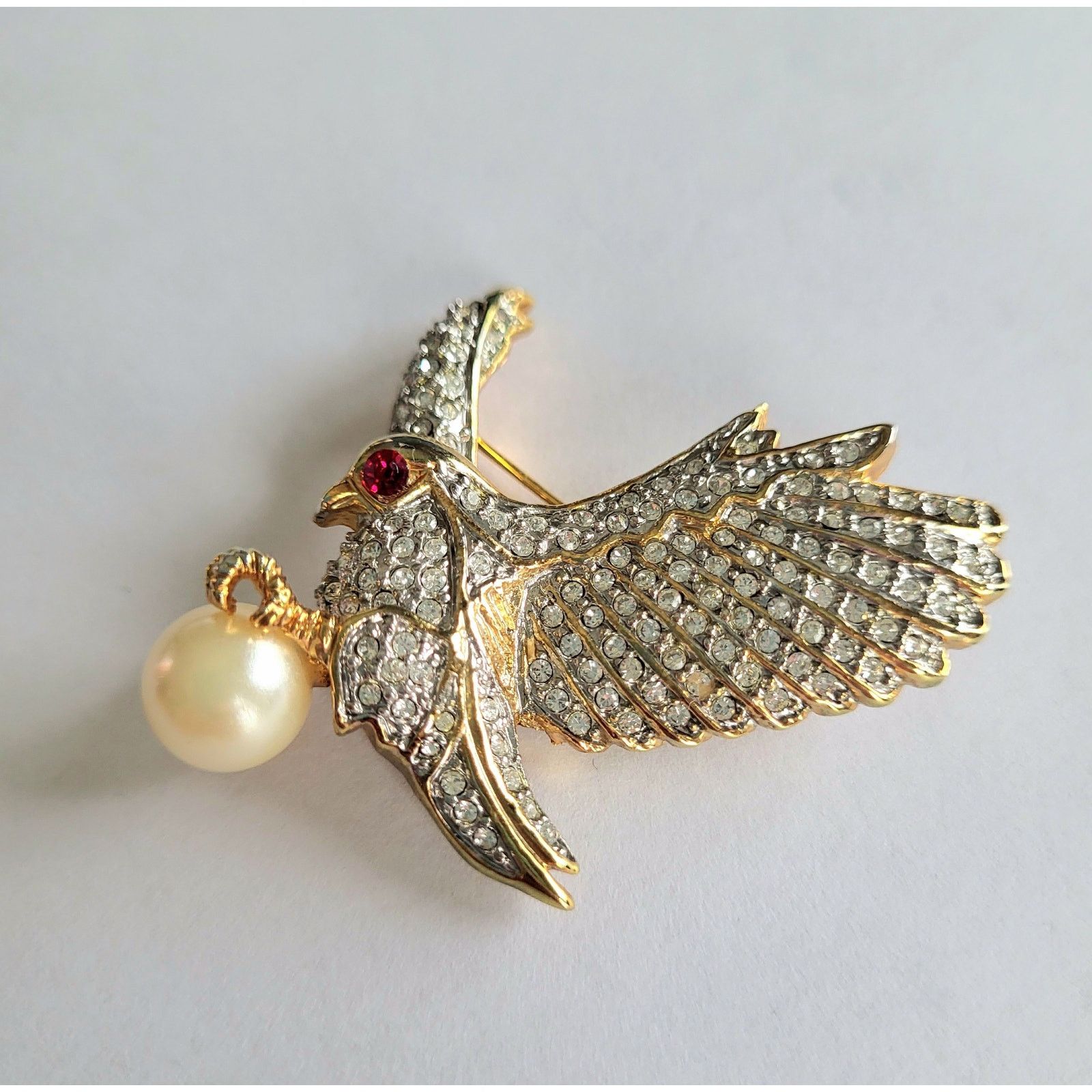 & Other Stories AD2001 Vintage Eagle Brooch Pave Rhinestones Pearl Ann Hand Size ONE SIZE - 5 Thumbnail