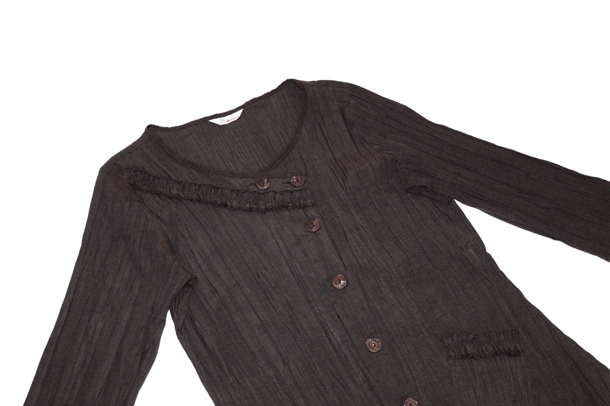 Beauty Beast 🔥 Sarafina Paris Plisse Crinkle Viscose Asymmetric Cardigan Size L / US 10 / IT 46 - 2 Thumbnail