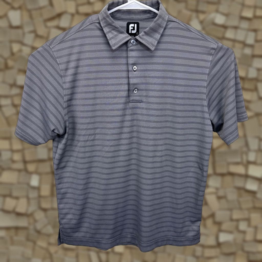 Footjoy FootJoy Gray Striped Short Sleeve Polo Shirt Men’s L Polyester Spandex Breathable Stretch Golf Polo Shirt Casual Activewear Logo Size US L / EU 52-54 / 3 - 1 Thumbnail