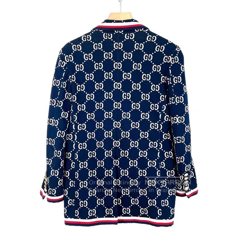 Gucci Gucci Navy blue double G striped pattern jacquard long-sle Size M / US 6-8 / IT 42-44 - 2 Thumbnail