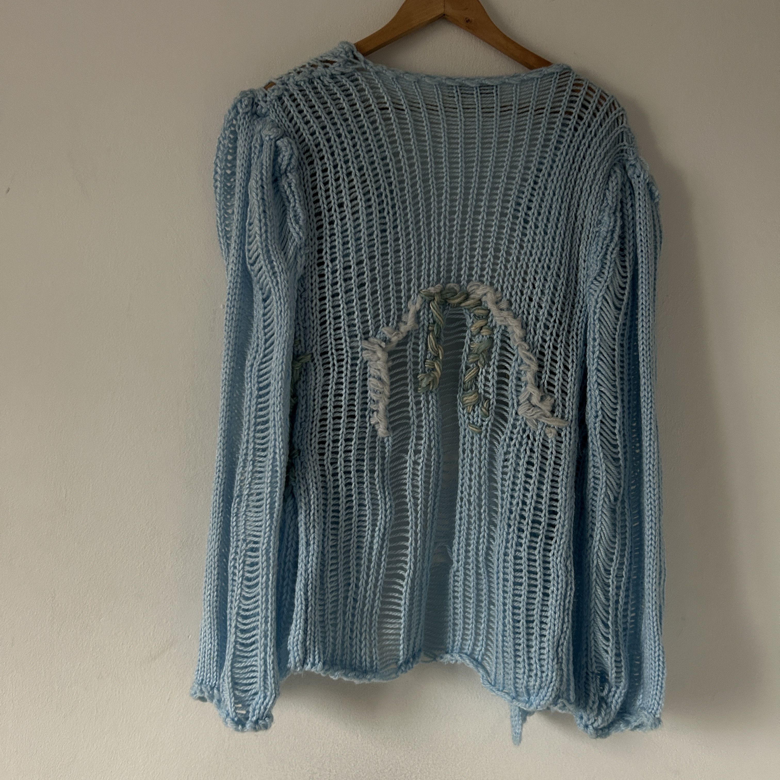 Handmade Hand Knit pastel blue tapestry cardigan Size M / US 6-8 / IT 42-44 - 8 Thumbnail