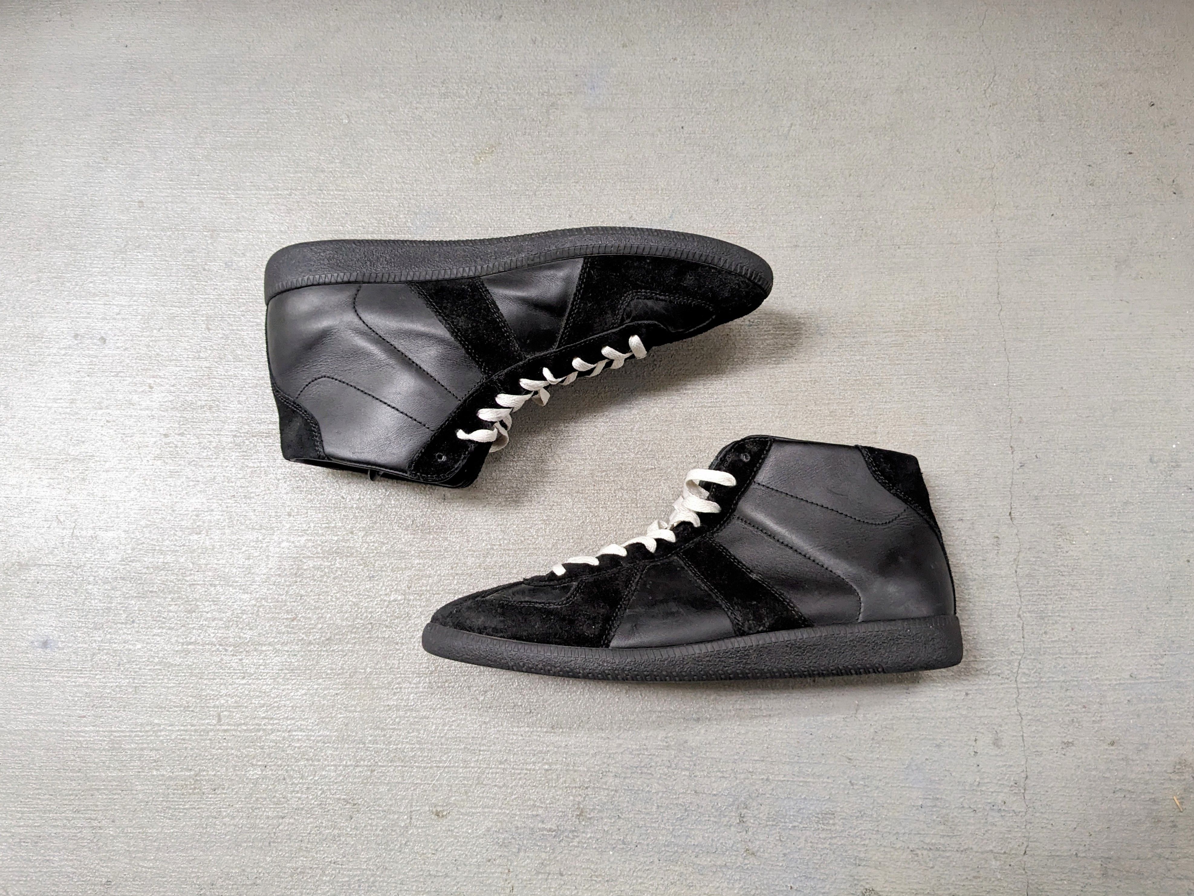 image of Maison Margiela Gat Black 11 44 Leather Suede High Tops Shoes in Black White, Men's