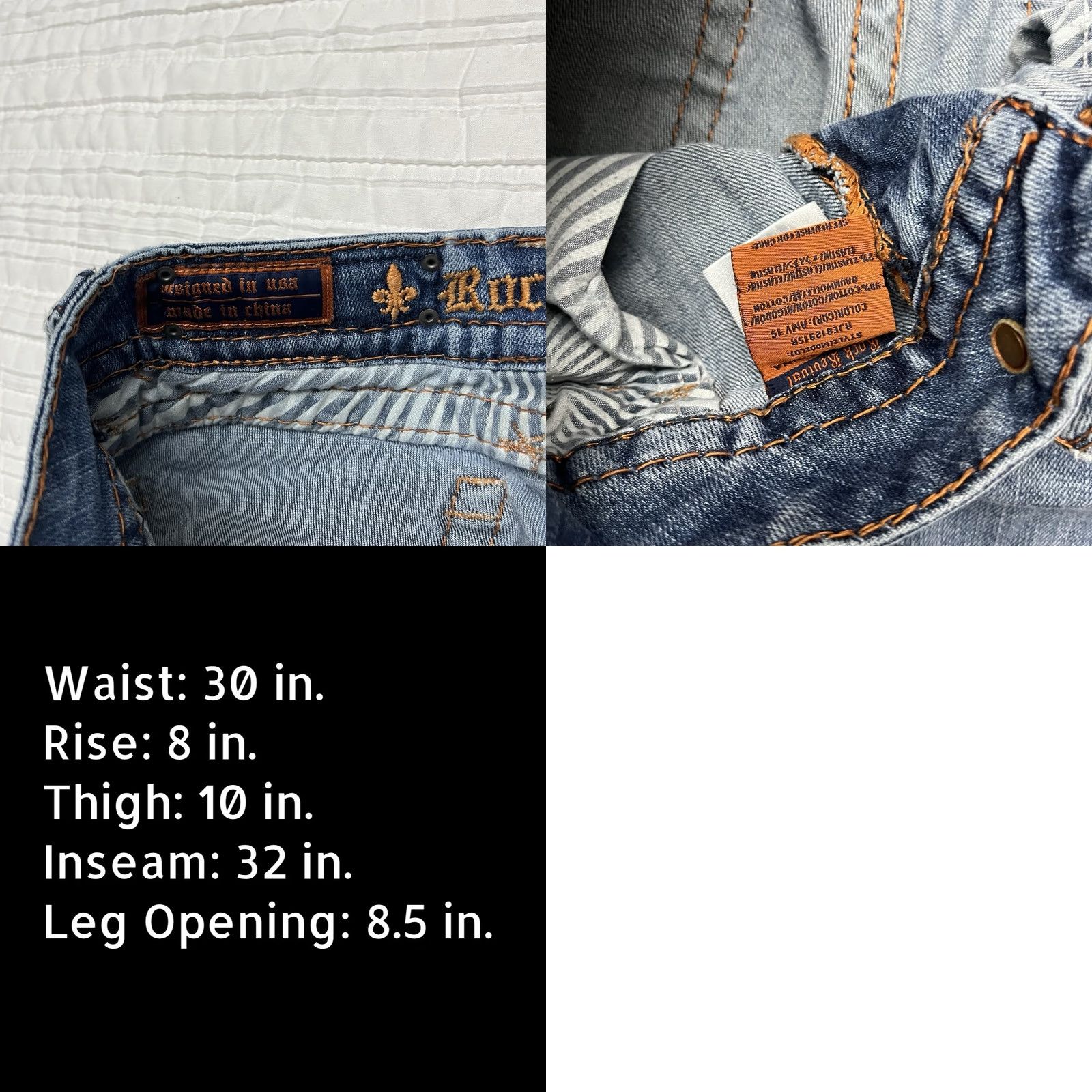 Vintage Rock Revival Jeans Womens 30x32 Blue Skinny Distressed Embroidered Pockets Size 30" / US 8 / IT 44 - 11 Thumbnail