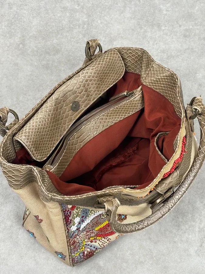 Just Cavalli Just Cavalli Beige Python Embroidered Beaded Tote Handbag Size ONE SIZE - 12 Thumbnail