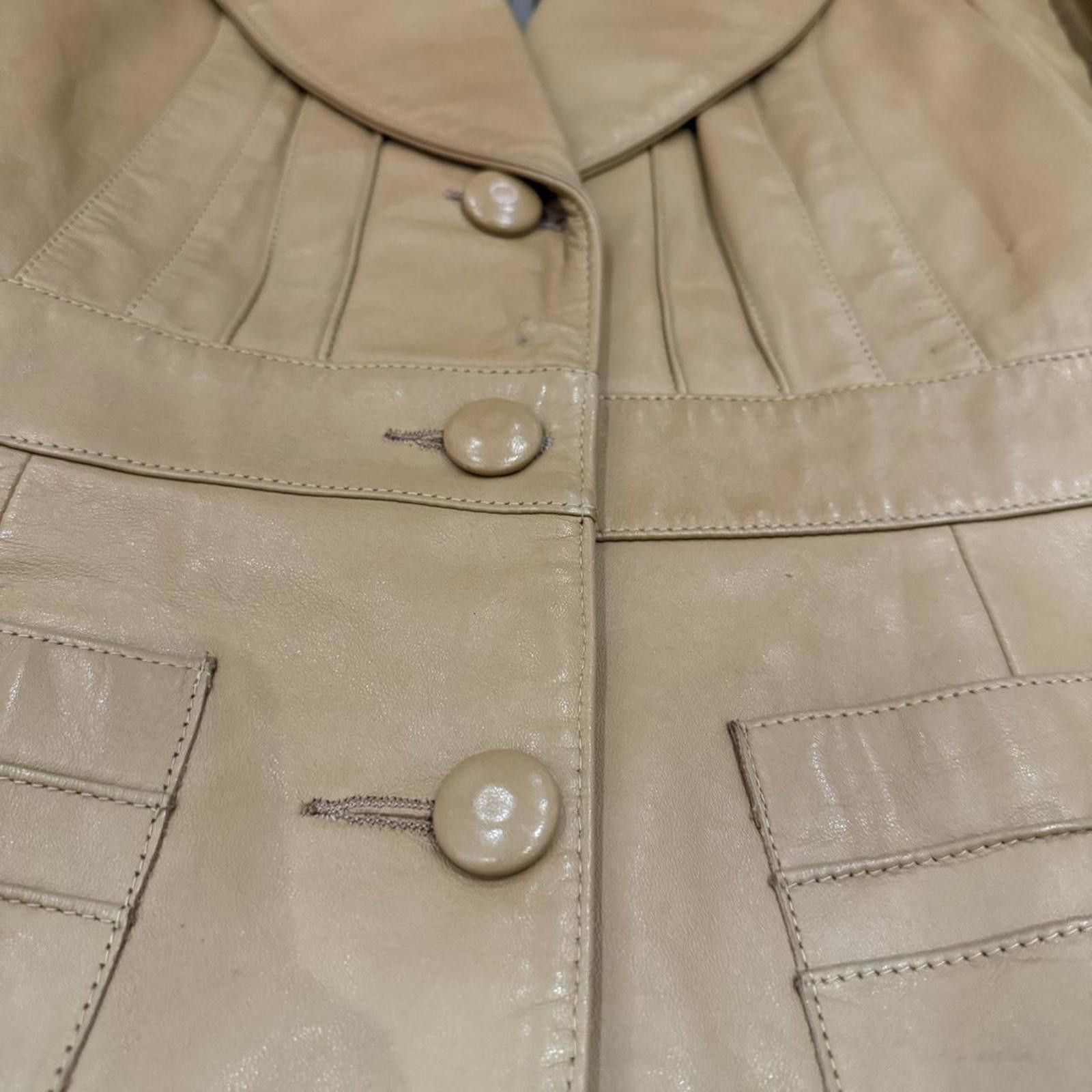 Camel Camel 70s Fitted Collared Leather Jacket Size XS / US 0-2 / IT 36-38 - 4 Thumbnail