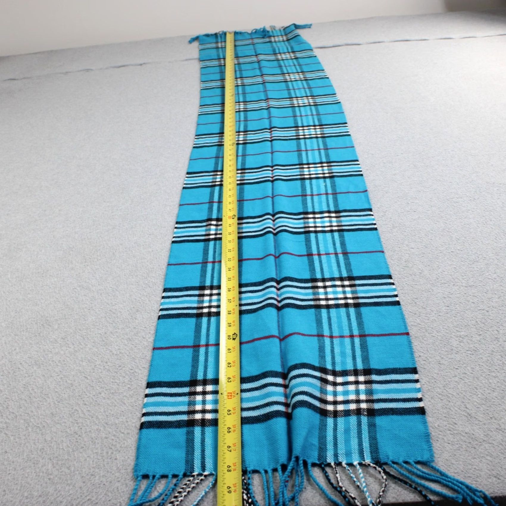 Vintage Cashmere Scarf Womens One Size Blue Plaid Tartan Fringe Scotland Winter Heritage Size ONE SIZE - 4 Thumbnail