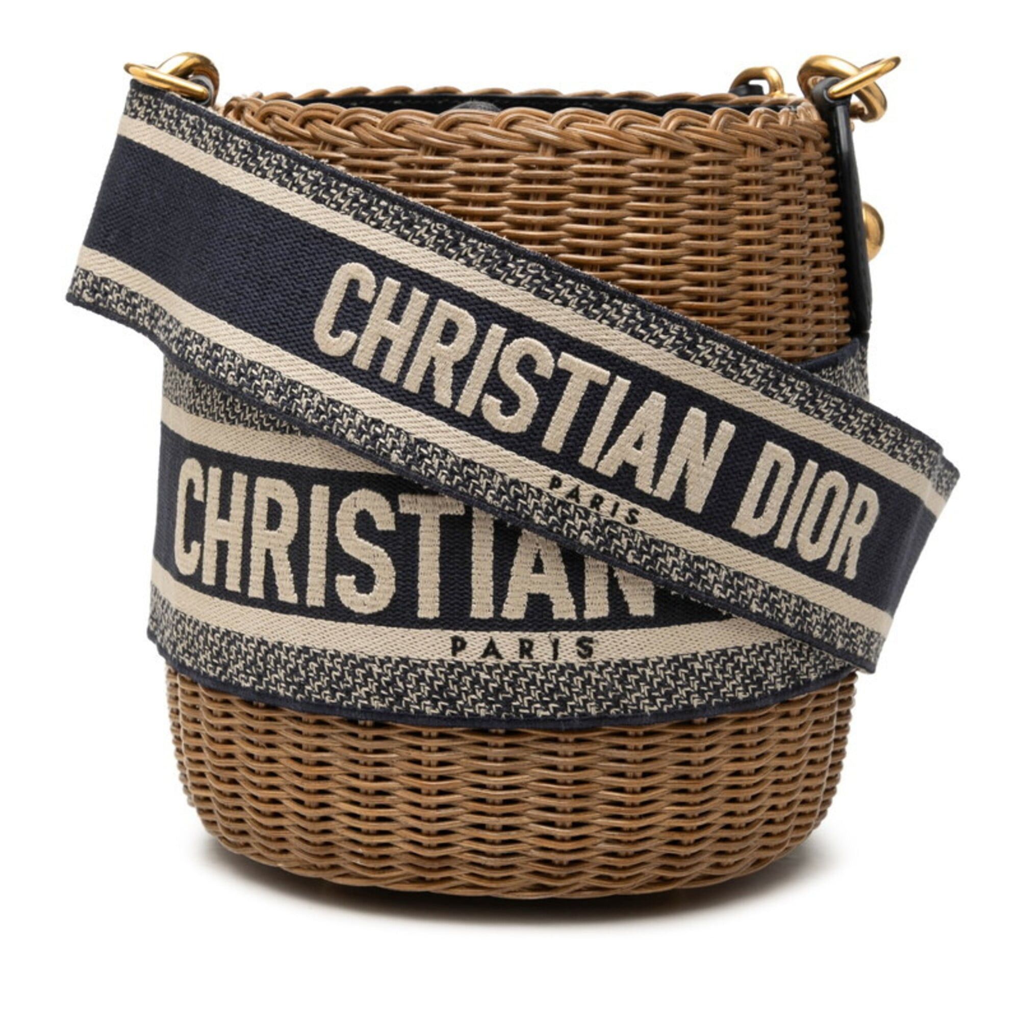 Dior Christian Dior Dior Oblique Wicker Bucket Bag Shoulder Beige Navy Rattan Canvas Leather Women's Size ONE SIZE - 1 Thumbnail