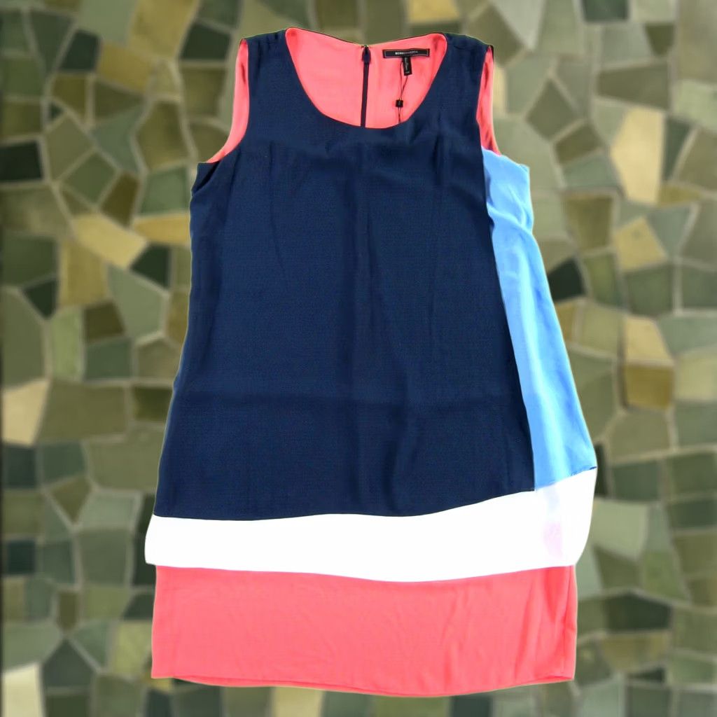 Bcbgmaxazria NWT BCBGMAXAZRIA Haley Blue White Coral Sleeveless Tunic Shift Tank Dress 8 Size M / US 6-8 / IT 42-44 - 1 Thumbnail