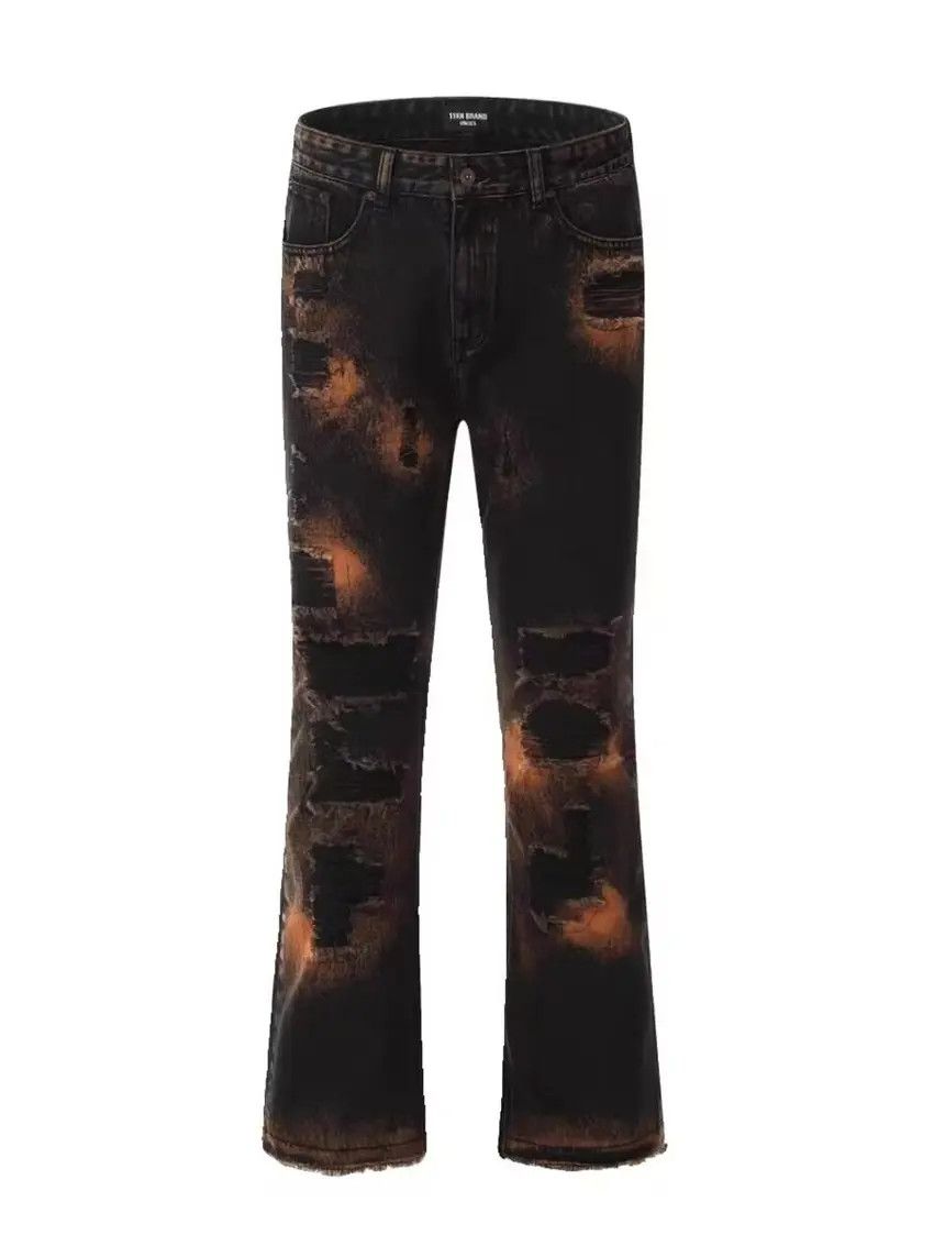 Designer × Japanese Brand Retro distressed ripped patch micro-flare jeans Size US 32 / EU 48 - 5 Thumbnail