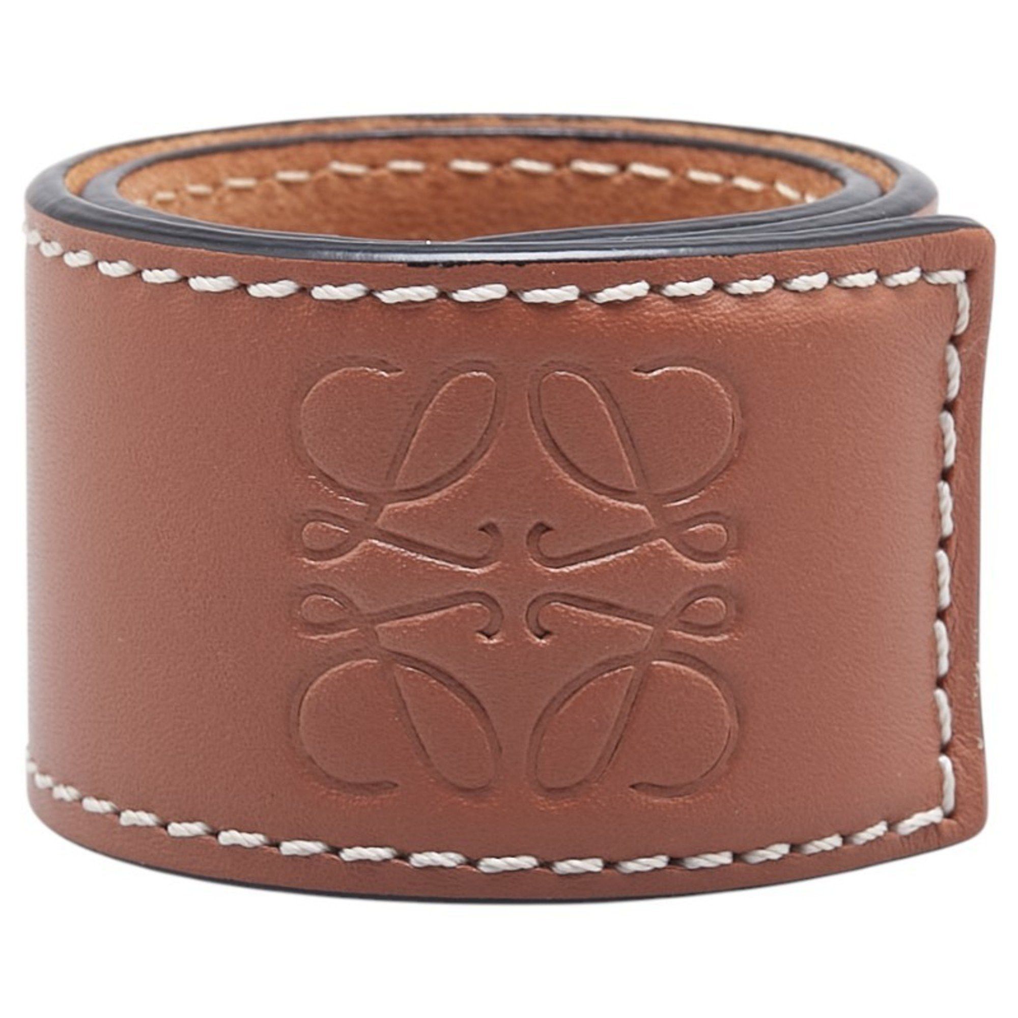 LOEWE Anagram Slap Small Bracelet in Brown Leather for Women