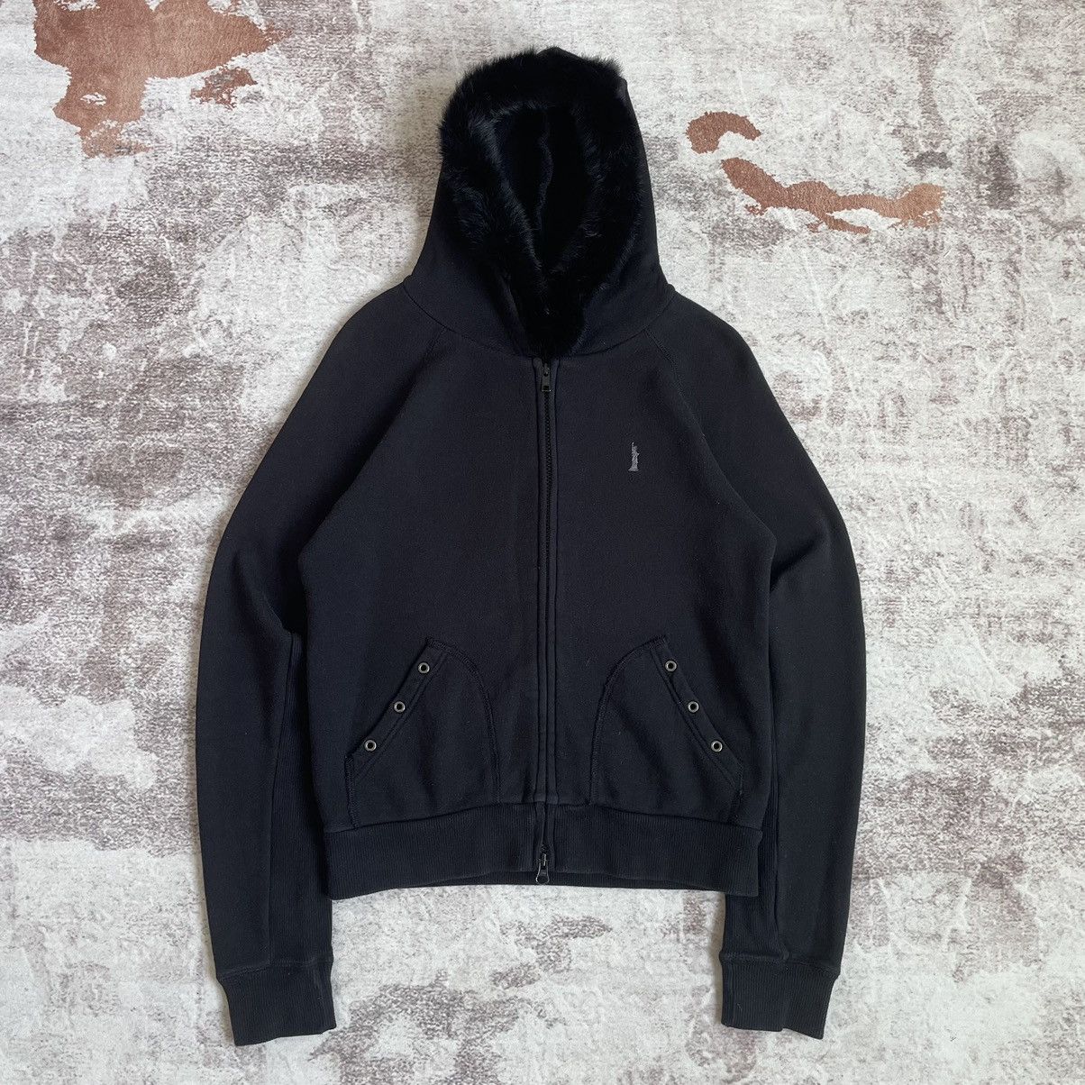 image of If Six Was Nine x Le Grande Bleu L G B Vintage Y2K East Boy Fur Hoodie in Black, Men's (Size Small)