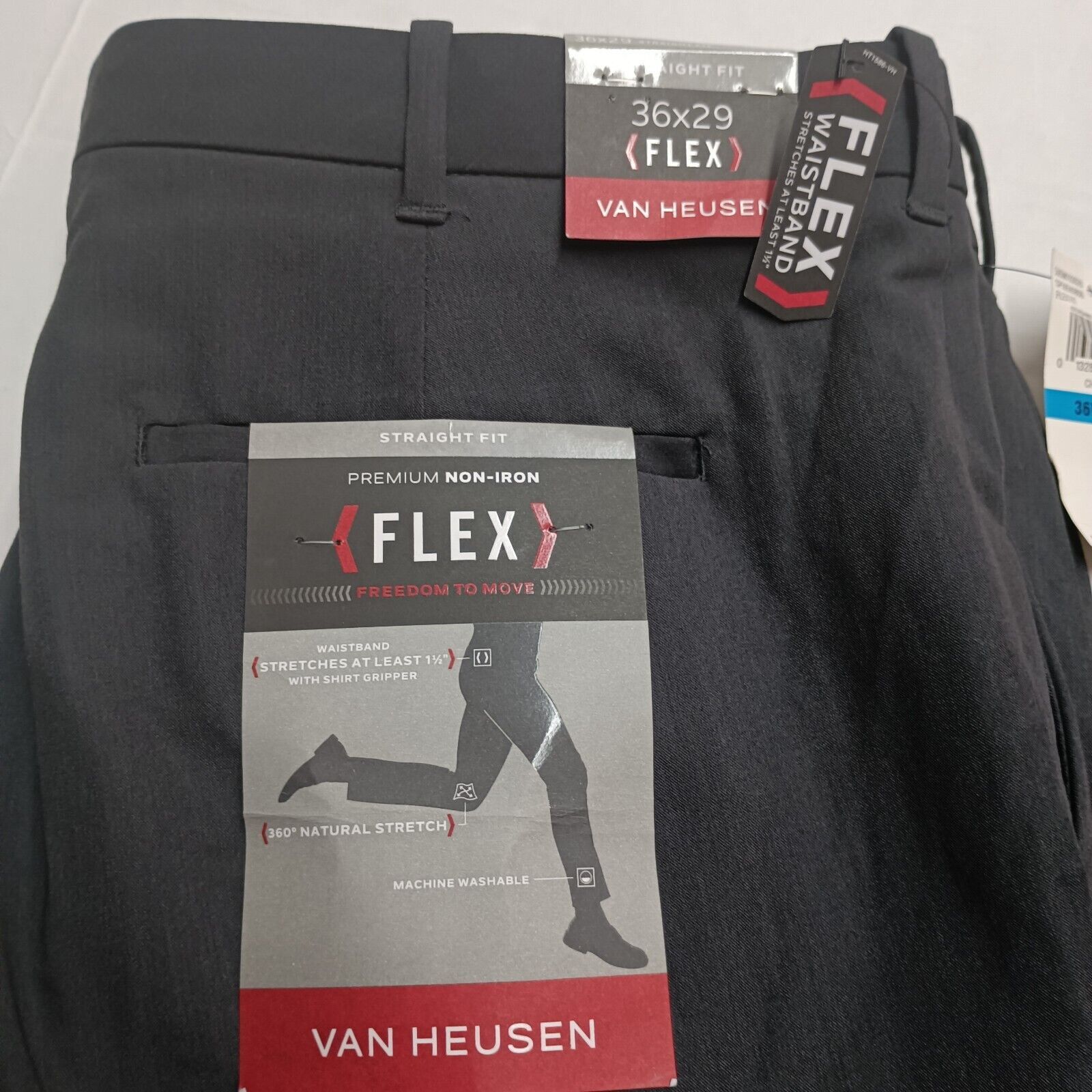 Van Heusen VAN HEUSEN Flex Pants Men's 36x29 Stretch Straight Fit Black Size US 36 / EU 52 - 2 Thumbnail