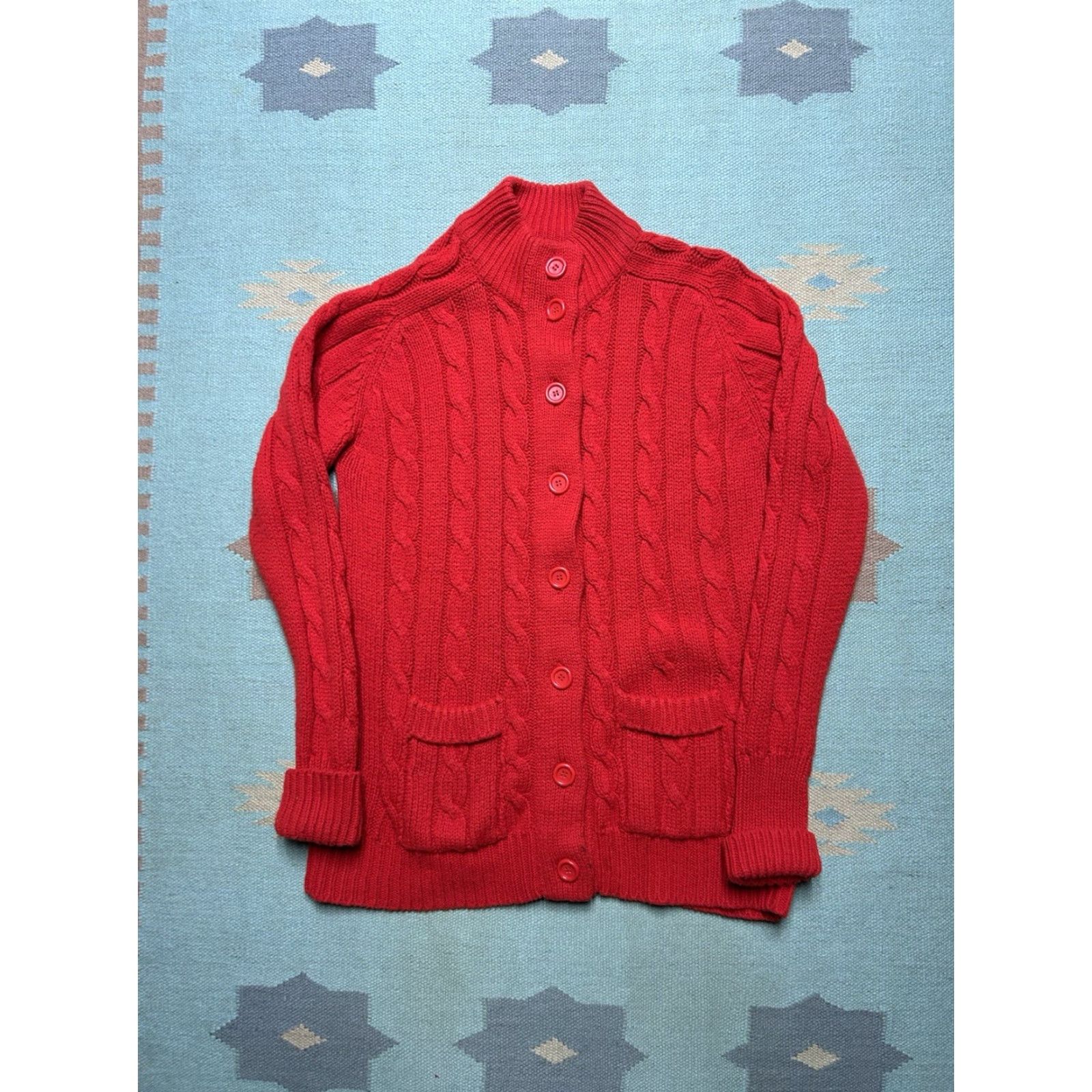 Sears VINTAGE Sears button front sweater acrylic red cable knit women’s large 70s cardigan Size L / US 10 / IT 46 - 2 Thumbnail