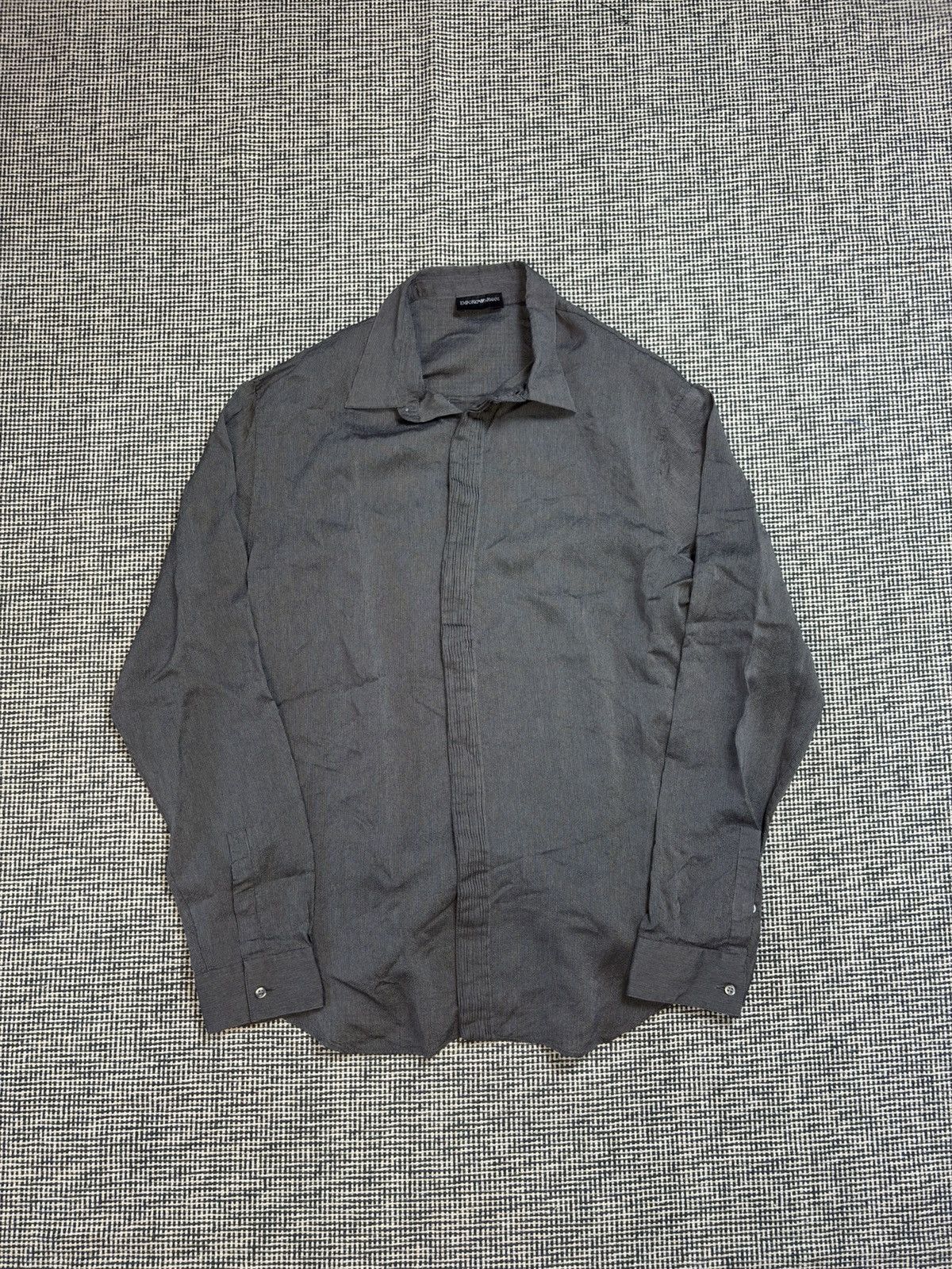Emporio Armani Emporio Armani vintage silver viscose silk pleated shirt Size US L / EU 52-54 / 3 - 1 Thumbnail