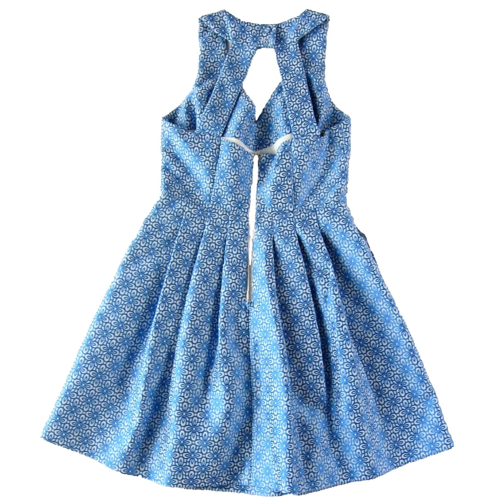 Banana Republic VINTAGE Banana Republic Blue White Floral Sleeveless V-Neck Pleated Halter Dress 2P Size XS / US 0-2 / IT 36-38 - 2 Thumbnail