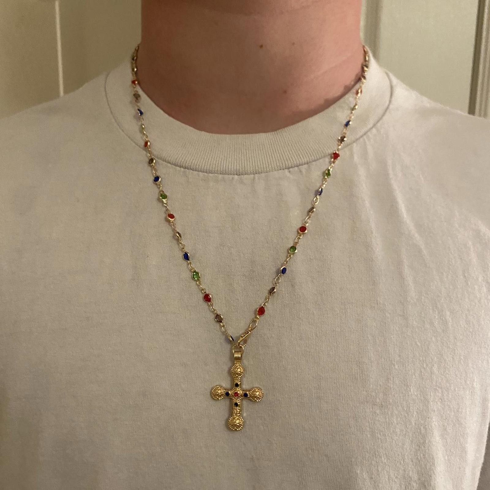 Other Y2k multicolored gem jewel gold cross chain necklace Size ONE SIZE - 3 Thumbnail