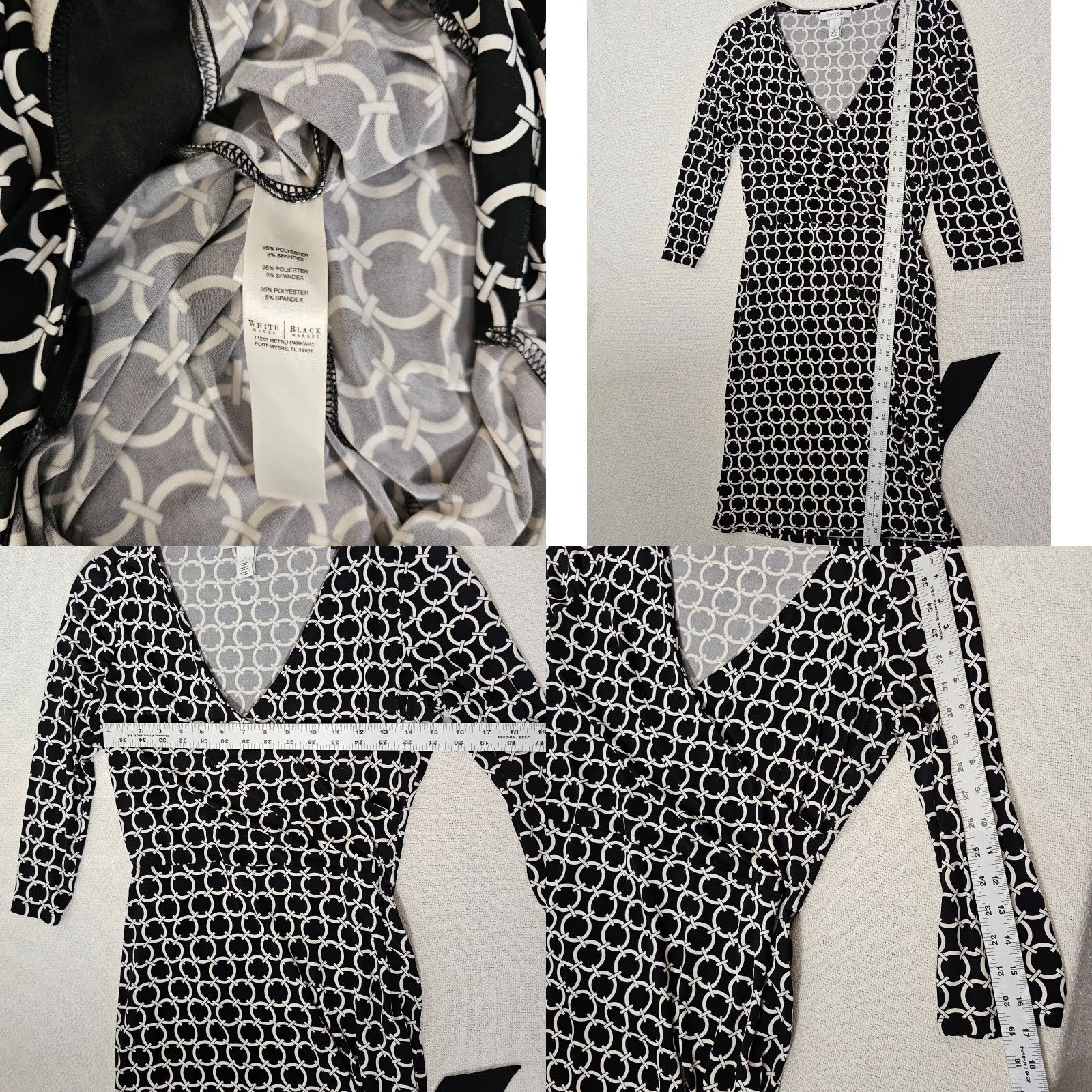 White House Black Market White House Black Market Dress 3/4 Sleeve Belted V-Neck Midi Black Women's 8 Size M / US 6-8 / IT 42-44 - 8 Thumbnail
