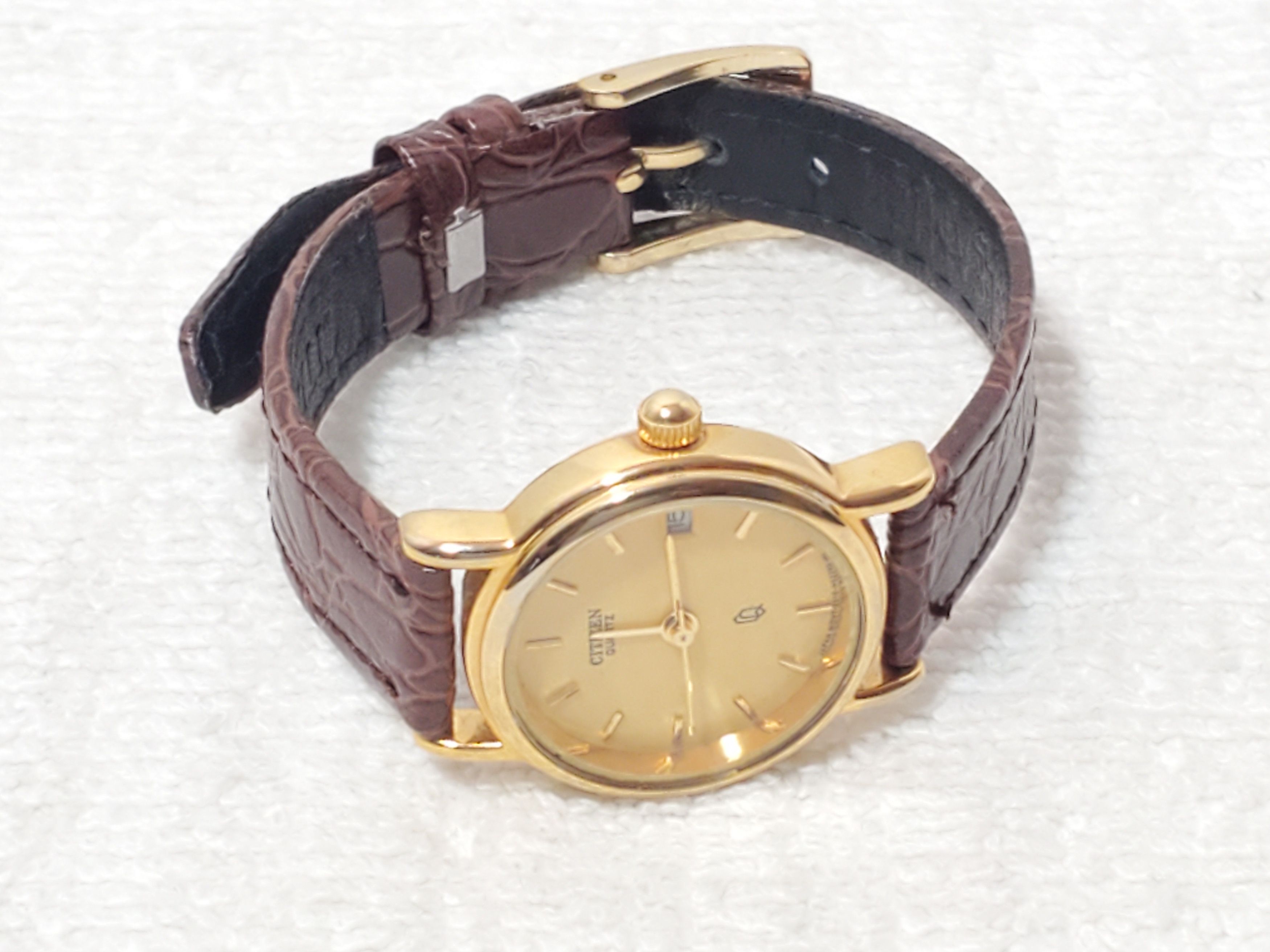 Citizen Vintage 1990's Citizen Women's Date Watch Brown Leather Band Size ONE SIZE - 6 Thumbnail