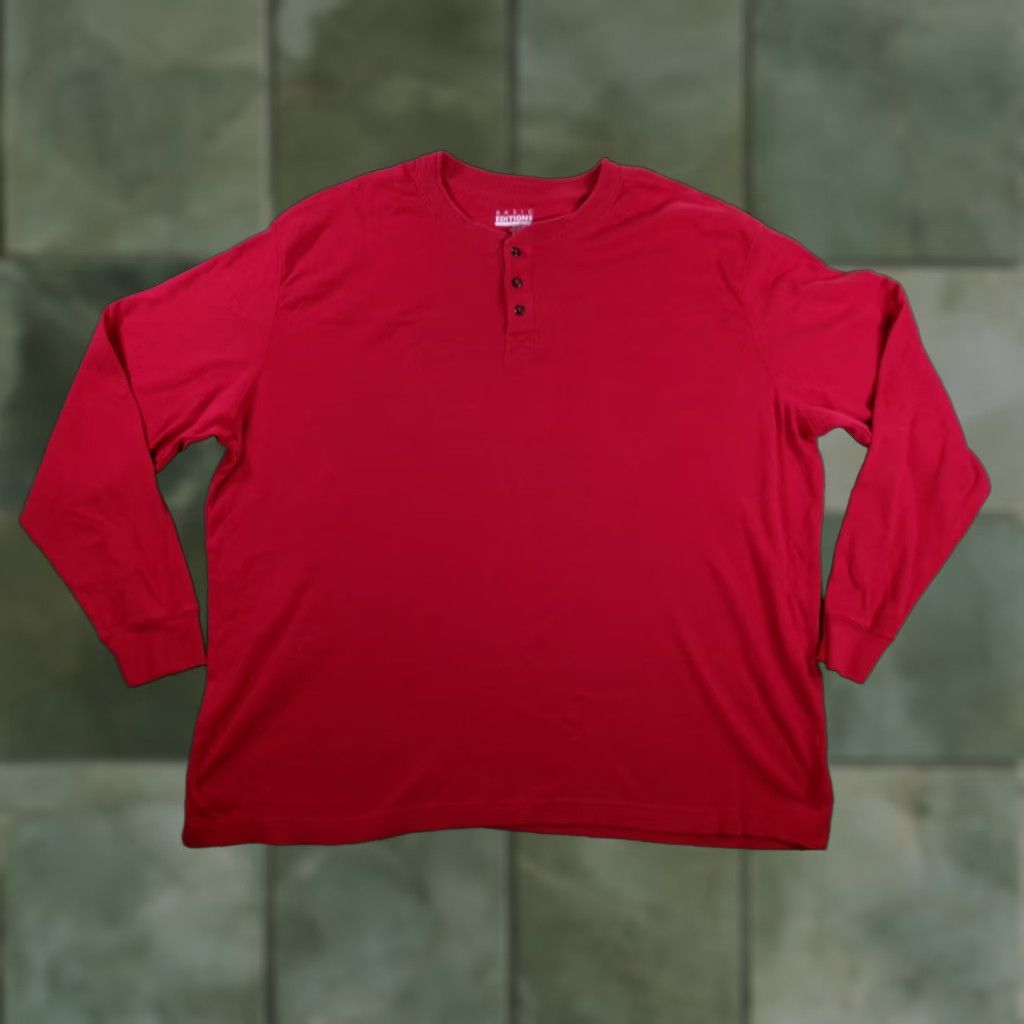 Basic Editions VINTAGE Basic Editions Shirt Men 2XL Red Henley Long Sleeve Classic Outdoor Casual Size US XXL / EU 58 / 5 - 1 Thumbnail